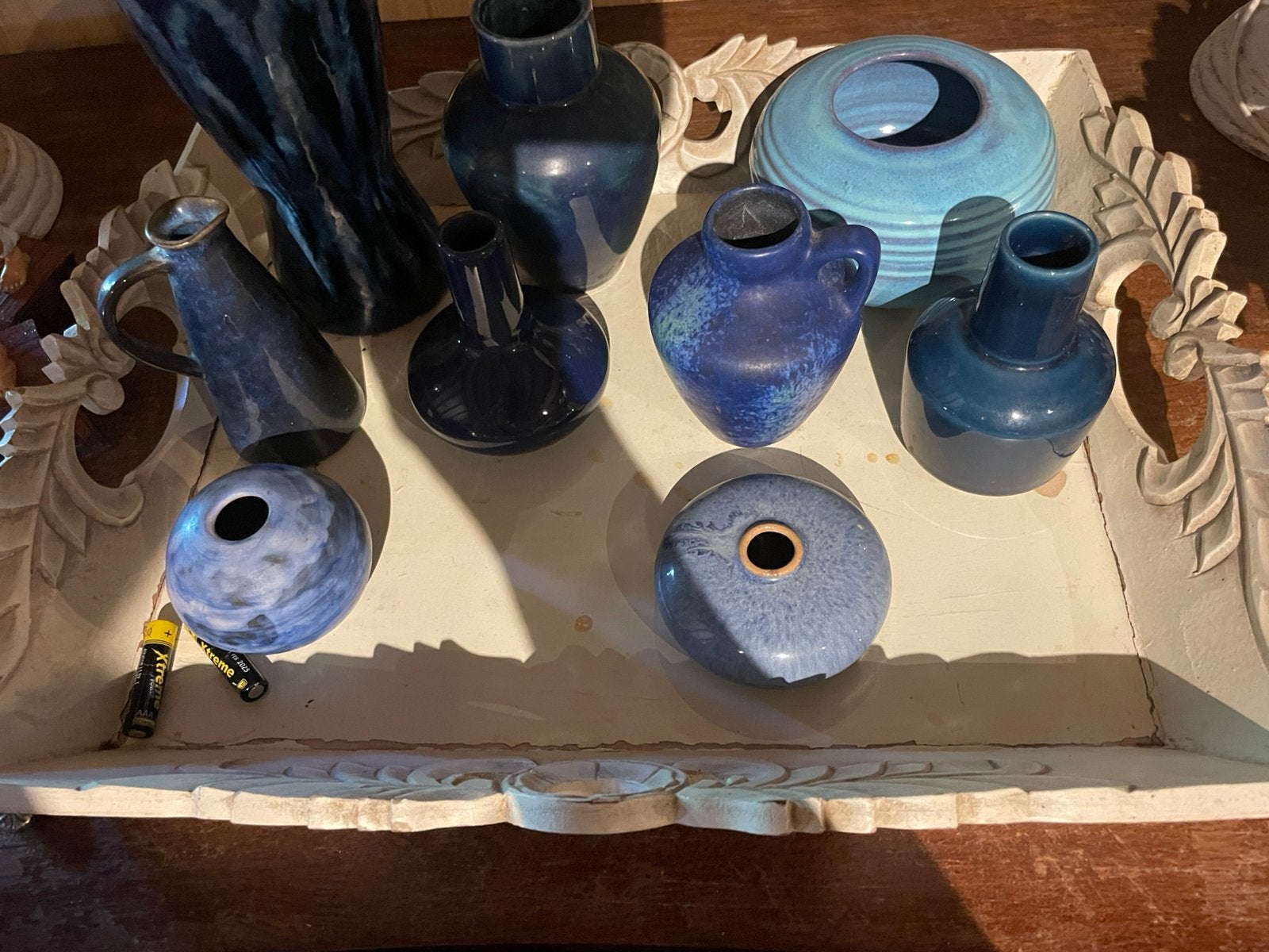 Blauwe kleine vaasjes oud,, Antiek en Kunst, Ophalen