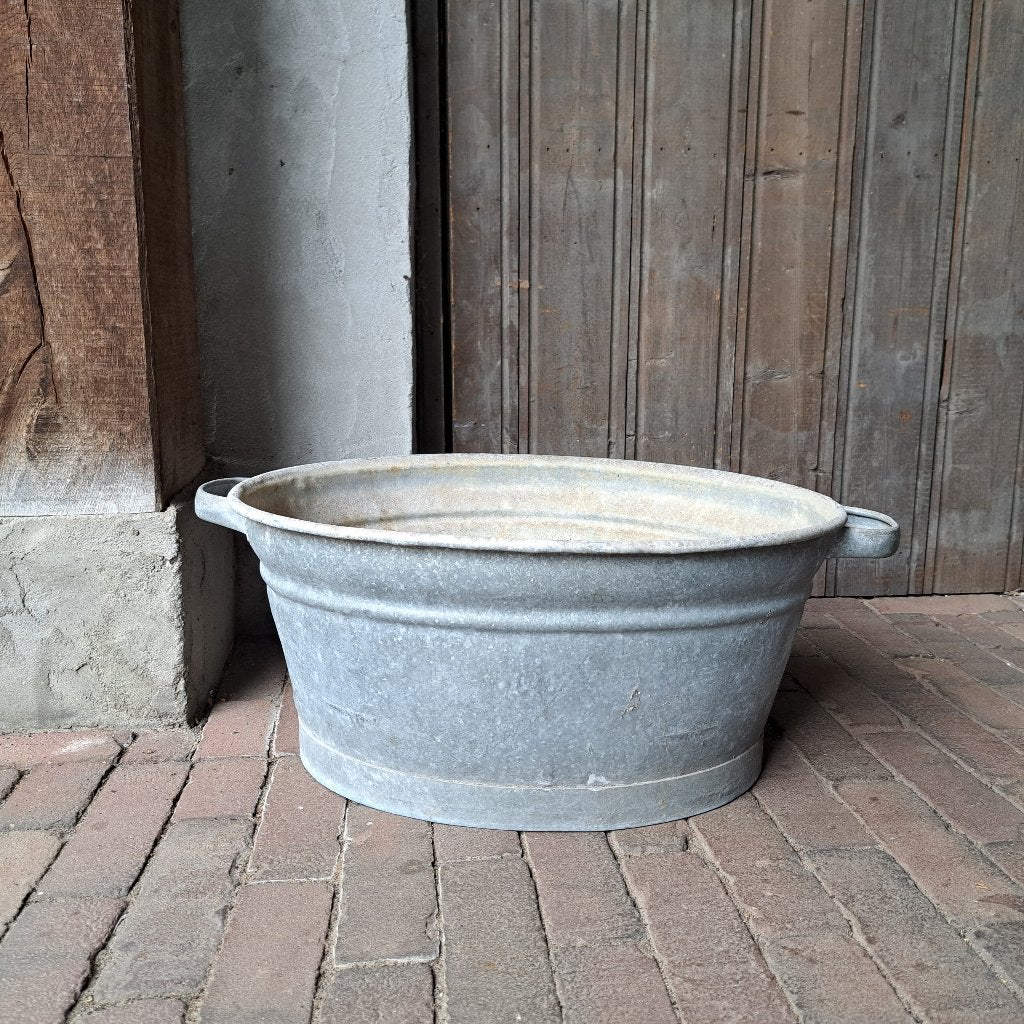 Brocante oude ovale zinken teil met 2 handgrepen *Etage3*, Gebruikt, ., Ophalen of Verzenden, .