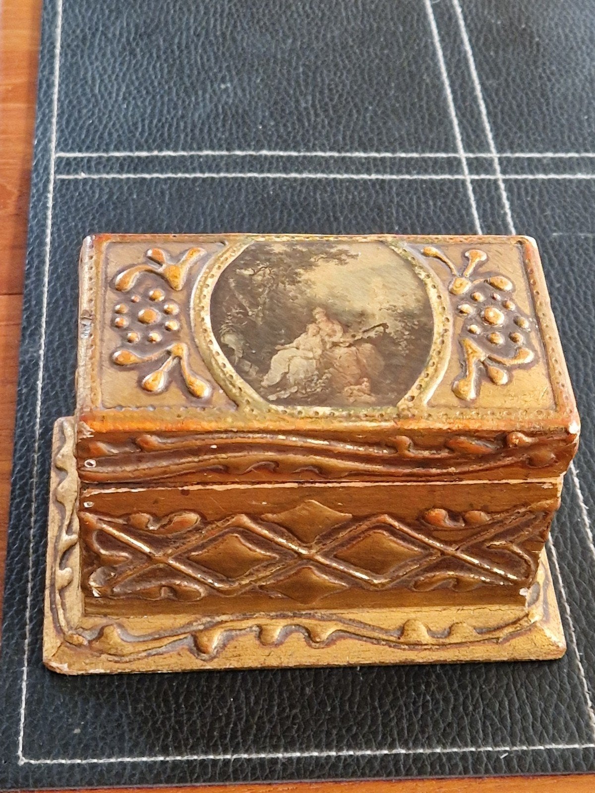 Vintage Speelkaarten doosje Italië met geschilderd tafereel, Antiek en Kunst, Ophalen of Verzenden