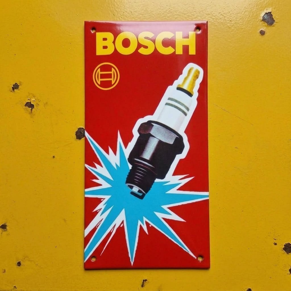 Emaille Reclamebord BOSCH Bougies Pop Art Vintage Duitsland, Verzenden, Gebruikt, Reclamebord