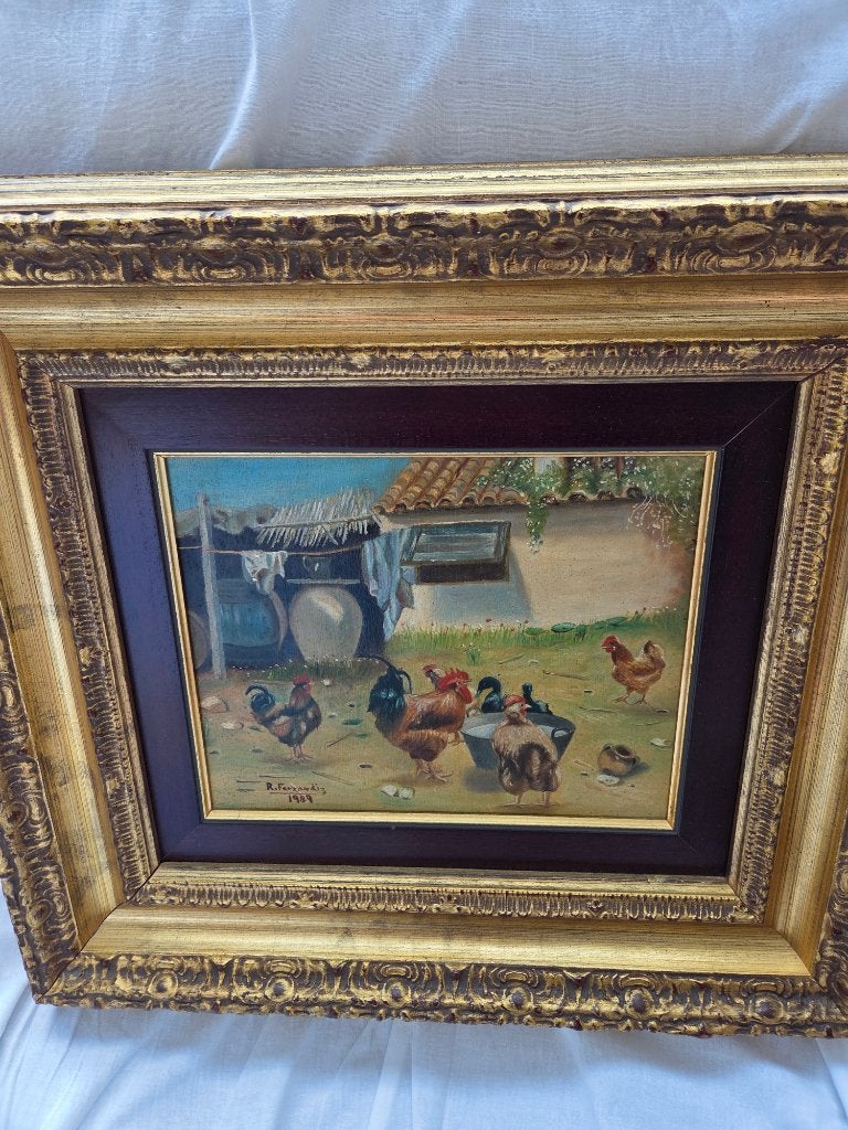 oud schilderij, Ophalen, Paneel, Dieren, Gesigneerd