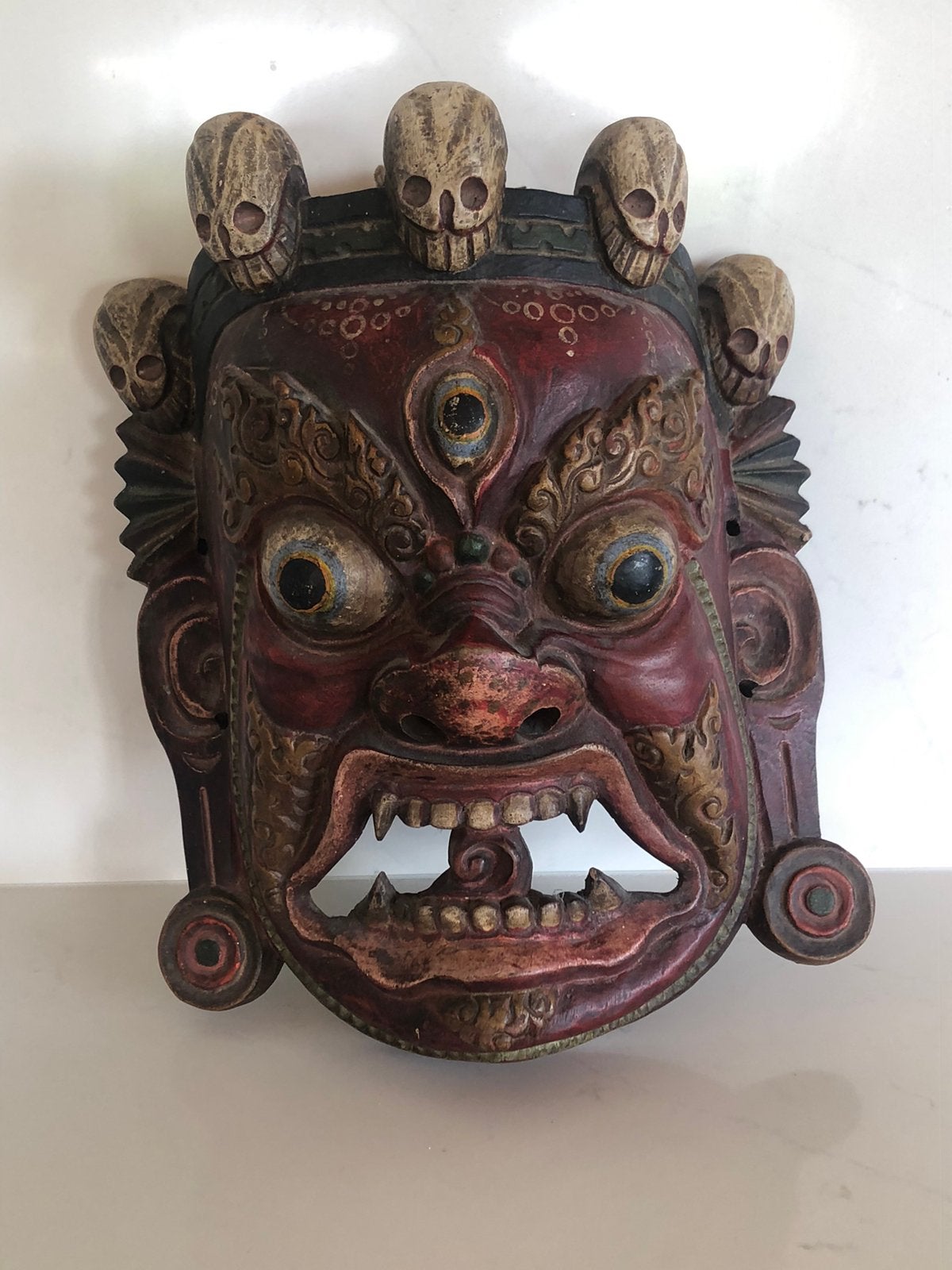 Antiek Tibetaans houten masker Bhairav Mahakala, Antiek en Kunst, Ophalen