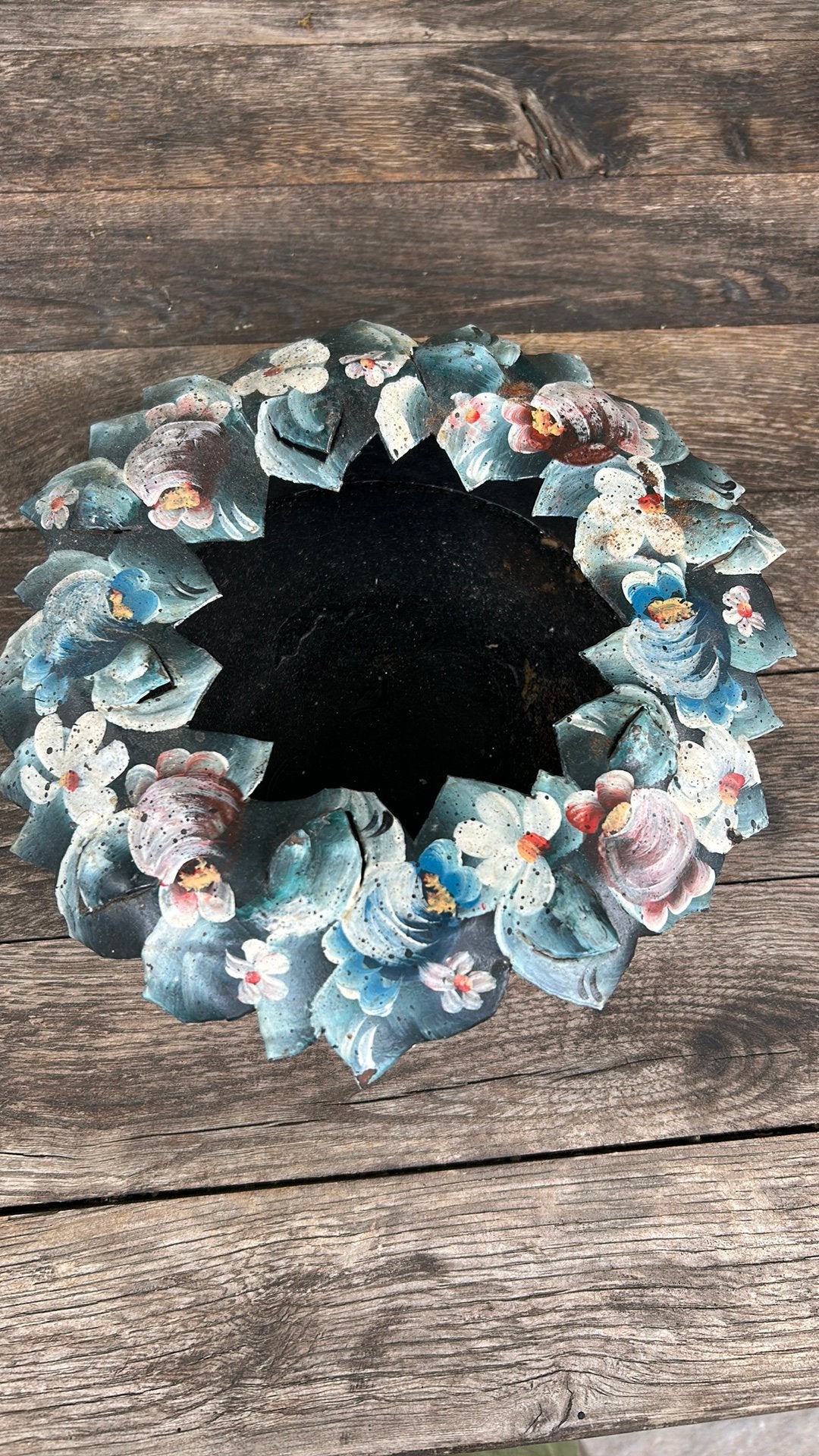 Vintage handgeschilderde kaarshouder tole metalware, Ophalen of Verzenden, Zo goed als nieuw