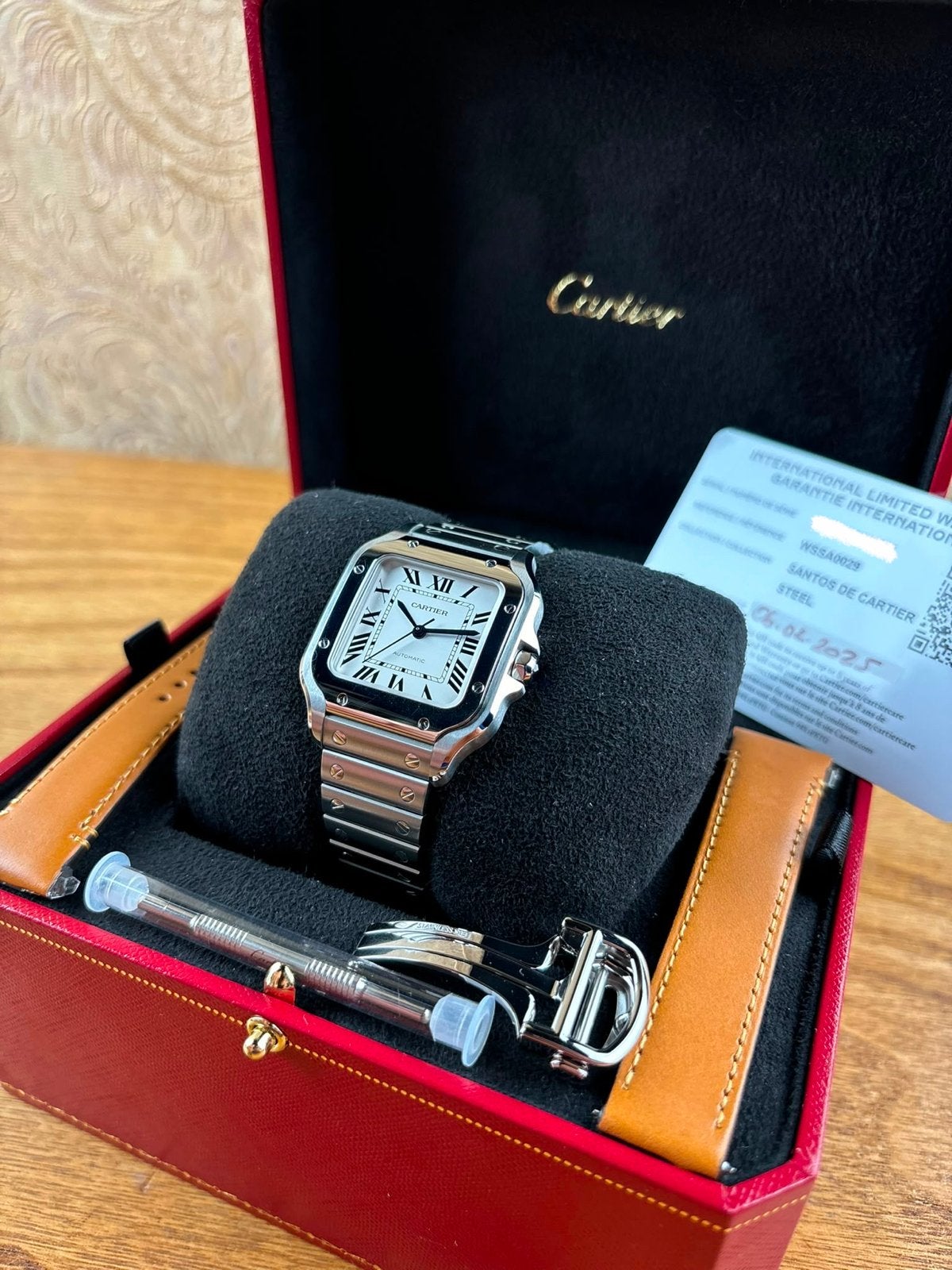 Cartier Santos WSSA0029 Medium 2025 Full Set Uitstekend, Overige merken, Staal, Polshorloge, Ophalen of Verzenden