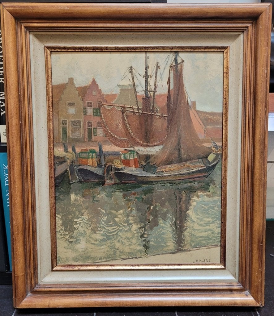 André MALLET, havengezicht, Ophalen of Verzenden, Olieverf, Origineel werk, Maritiem / water
