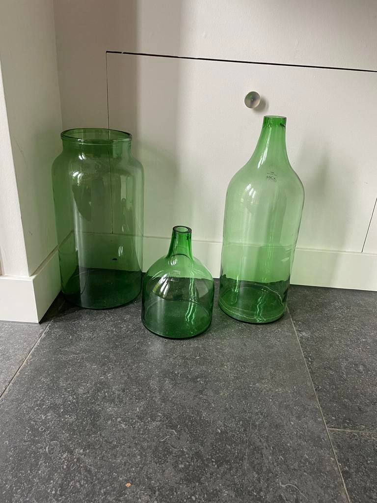Mica decirations 3 vazen, Ophalen, Zo goed als nieuw, Groen, Glas