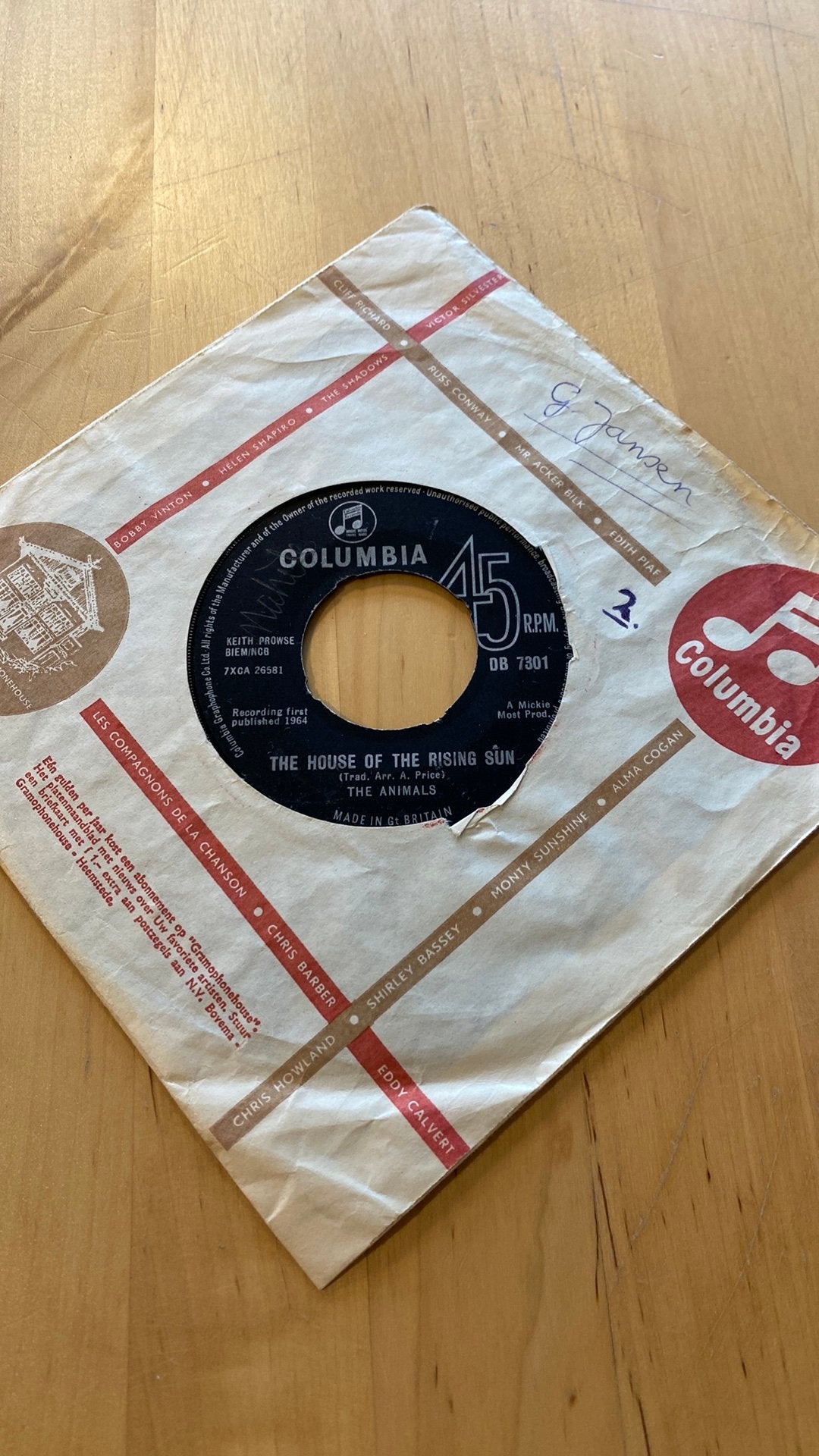 Vinyl single the Animals - The house of the rising sun, Ophalen of Verzenden, Gebruikt, Pop