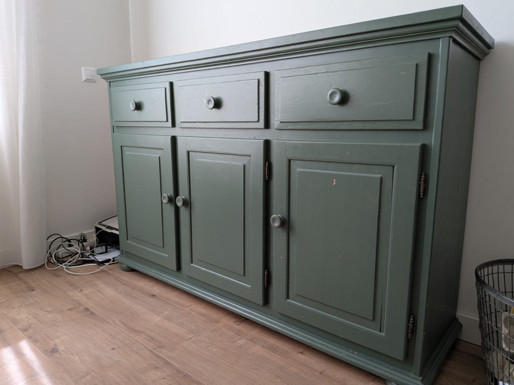 Donkergroene buffetkast / dressoir met lades en deuren, Huis en Inrichting, Kasten | Dressoirs, Ophalen, Gebruikt, 150 tot 200 cm
