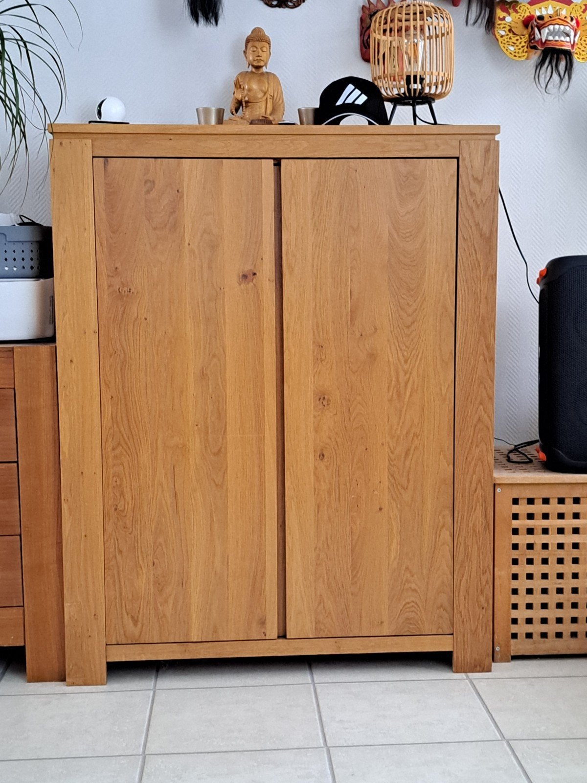 Massief eikenhouten computerkast met twee deuren, Huis en Inrichting, Ophalen, Gebruikt, 50 tot 100 cm, 150 tot 200 cm