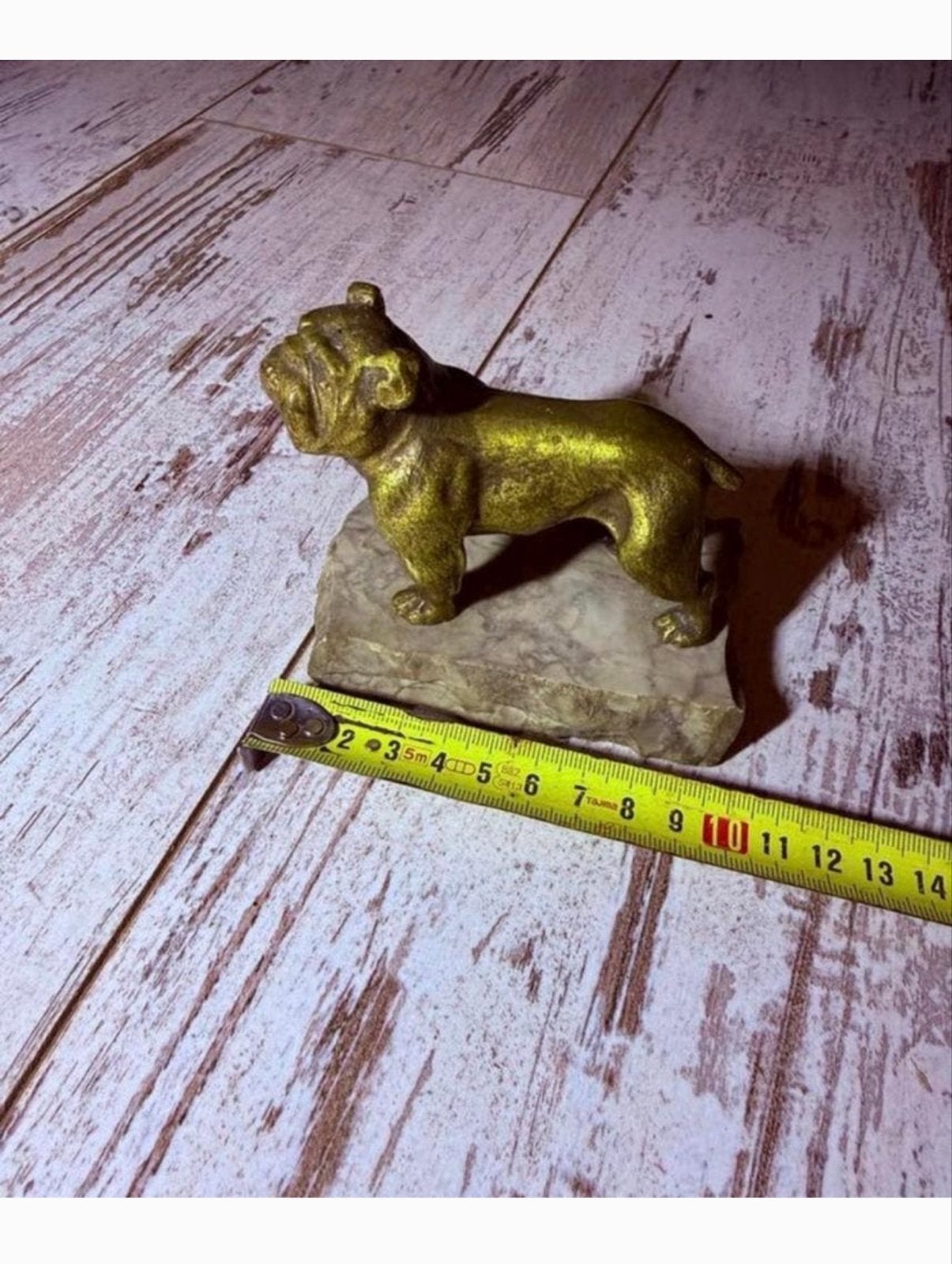 Bronzen beeldje Engelse Bulldog op marmeren voet, Antiek en Kunst, Minder dan 20 cm, Ophalen of Verzenden, Beeld, Goud