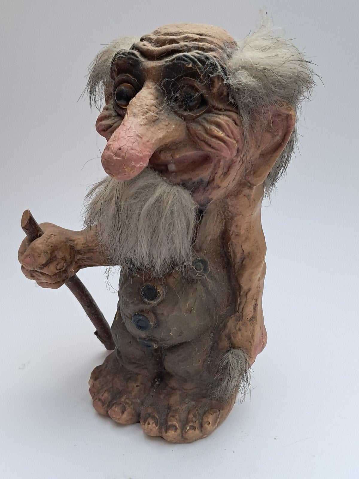 Vintage Noorse Trol Figuur met Wandelstok, Ophalen of Verzenden, Gebruikt