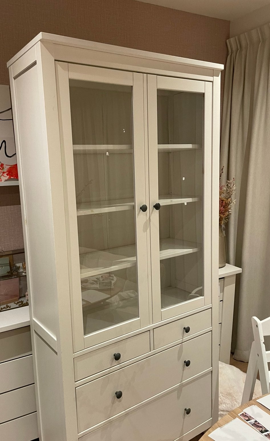 IKEA Hemnes Vitrinekast met Lades - Wit, Ophalen, Gebruikt, 200 cm of meer, 50 tot 100 cm