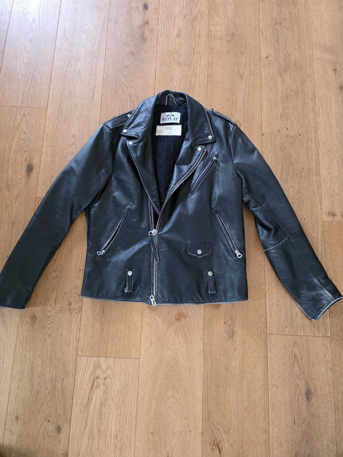 Replay biker jas, Maat 52/54 (L), Zwart, Ophalen of Verzenden, Gedragen