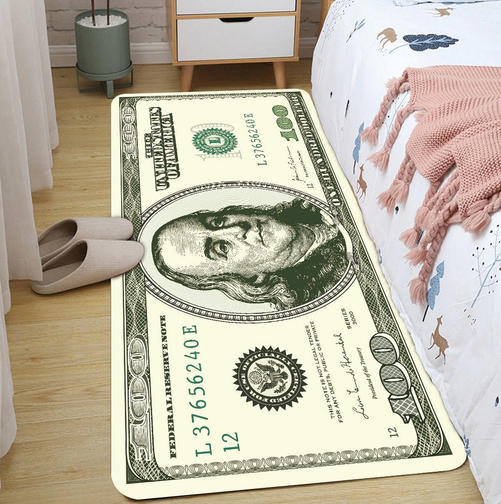 100 Dollar Biljet Vloerkleed Kleed Loper Vloermat Mat Geld, Verzenden, 50 tot 100 cm, Rechthoekig, Nieuw