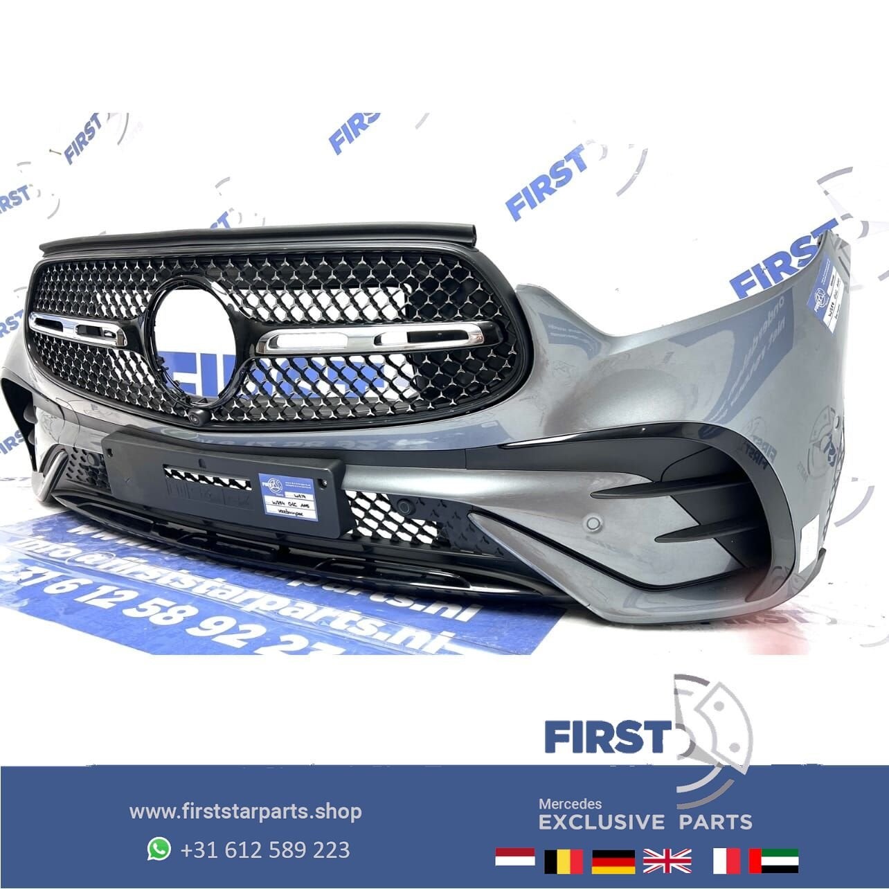 W254 GLC AMG VOORBUMPER ANTRACIET COMPLEET + STARS GRIL ORIG, Gebruikt, -, Voor, Ophalen of Verzenden
