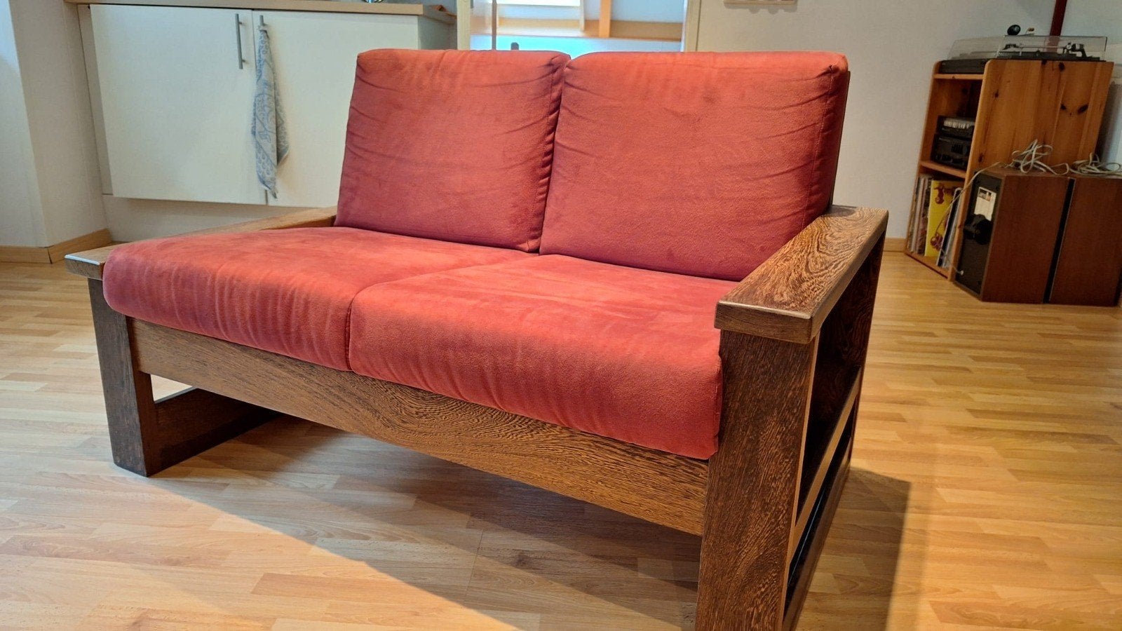 Wengéhout tweezitter in zeer goede conditie, Ophalen, 150 tot 200 cm, Vintage, Tweepersoons
