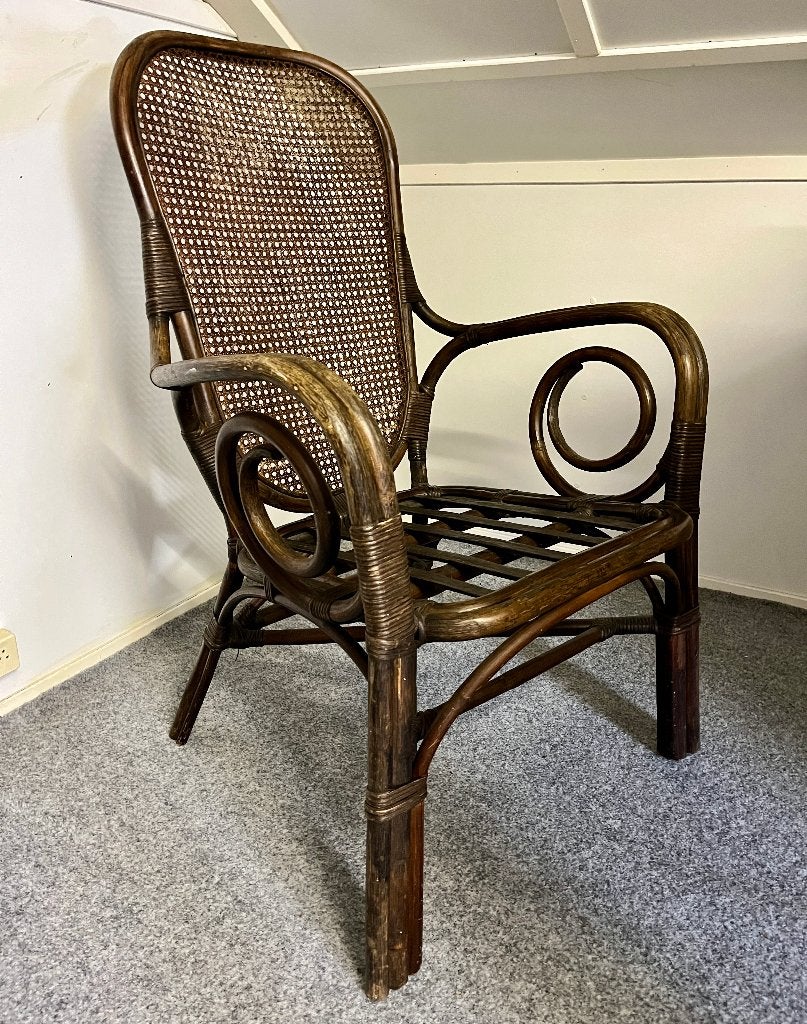 Vintage/Antique Rattan armchair - Veeloo, Ophalen, Gebruikt, 150 cm of meer, Riet of Rotan