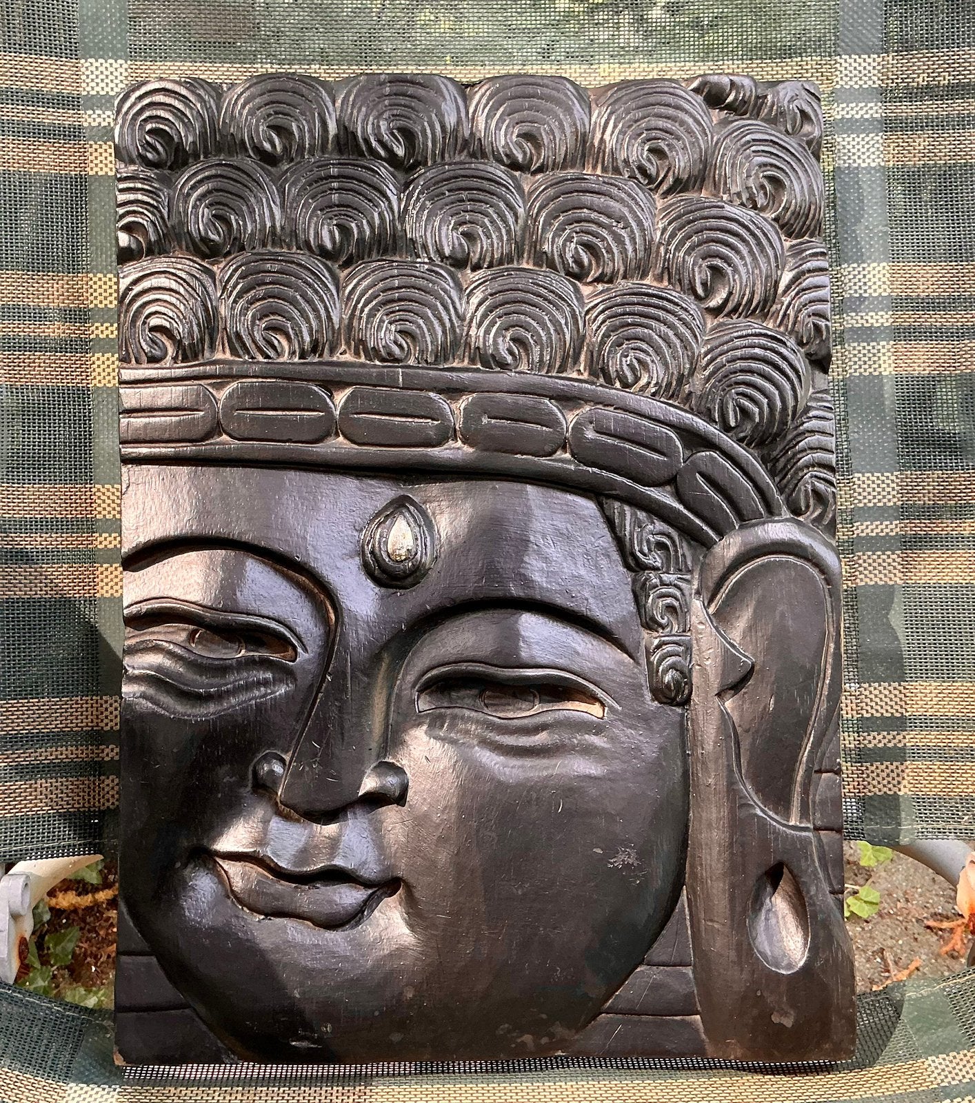 Massief houten boeddha wanddecoratie, Zwart, Gebruikt, Ophalen of Verzenden, Hout