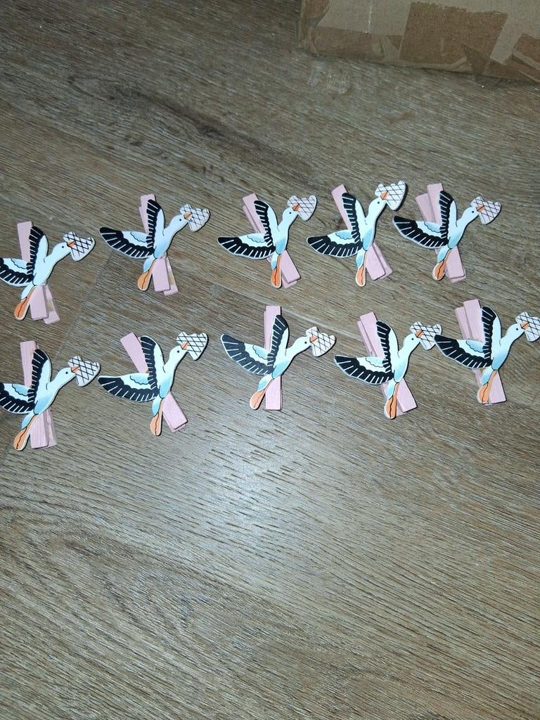 10 kleine roze ooievaar knijpers - decoratie/knutselen, Ophalen of Verzenden, Nieuw