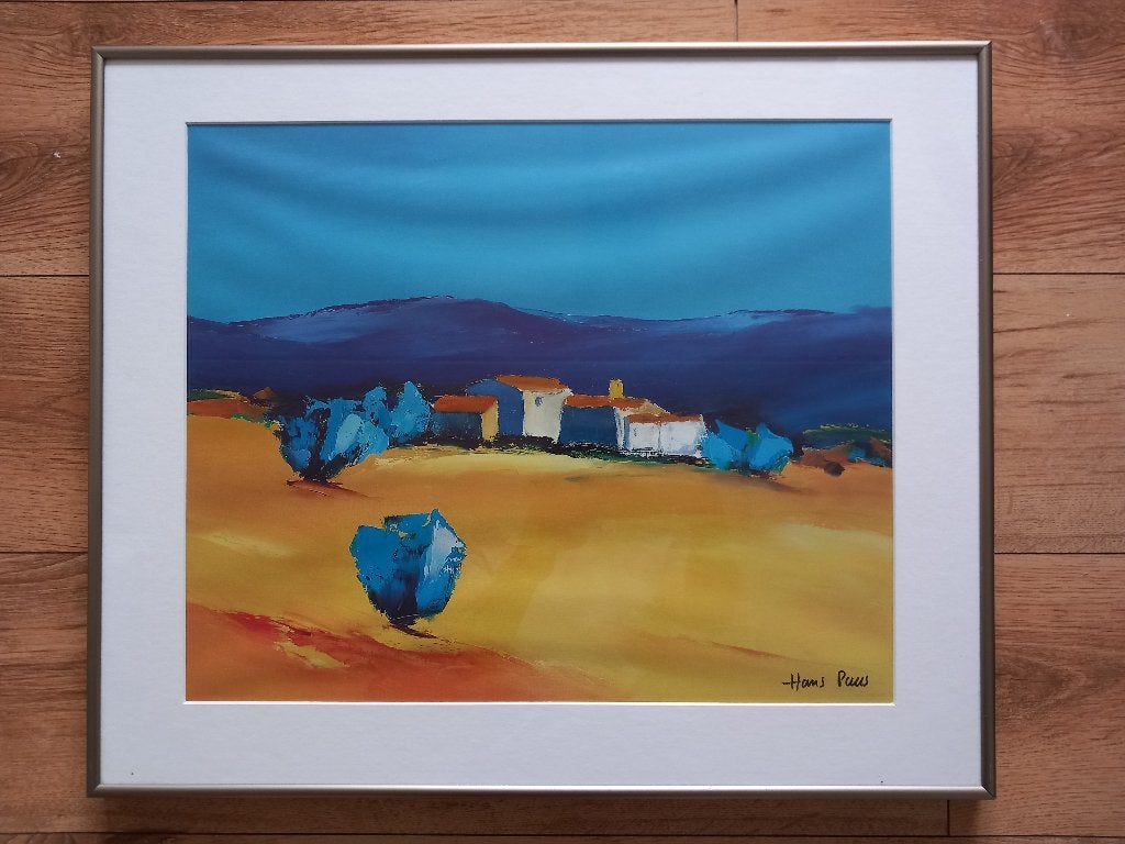 Hans Paus - kunstprint / – kleurrijk landschap – 70x50 cm, Ophalen, Gebruikt, 50 tot 75 cm, Print