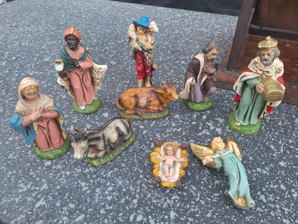 Vintage Kerststal Beeldjes Set merk Italy- Zonder Stal, Antiek en Kunst, Antiek | Religie, Ophalen of Verzenden