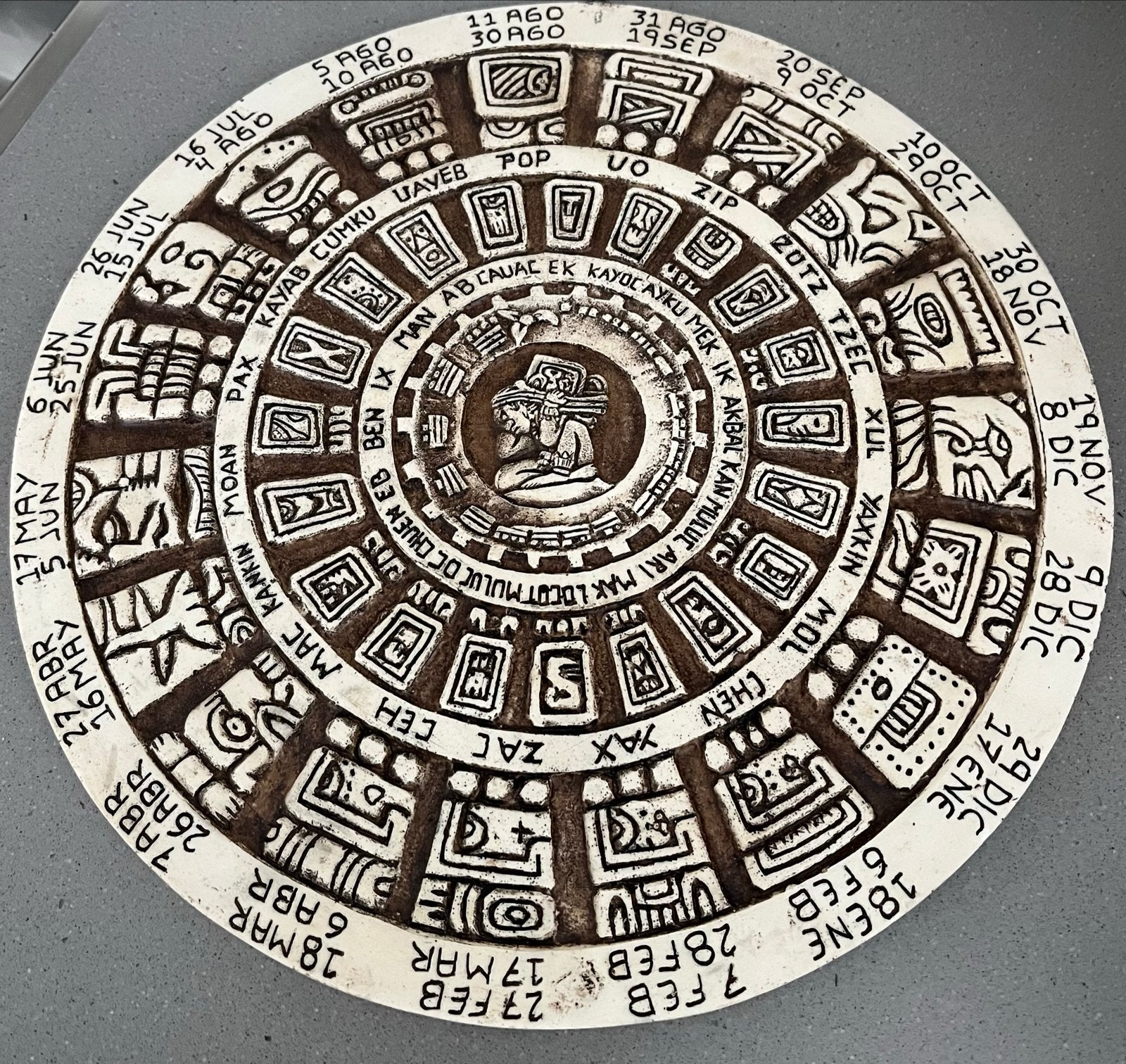 Grote Maya Kalender wandplaat / wandreliëf (32 cm), Antiek en Kunst, Verzenden