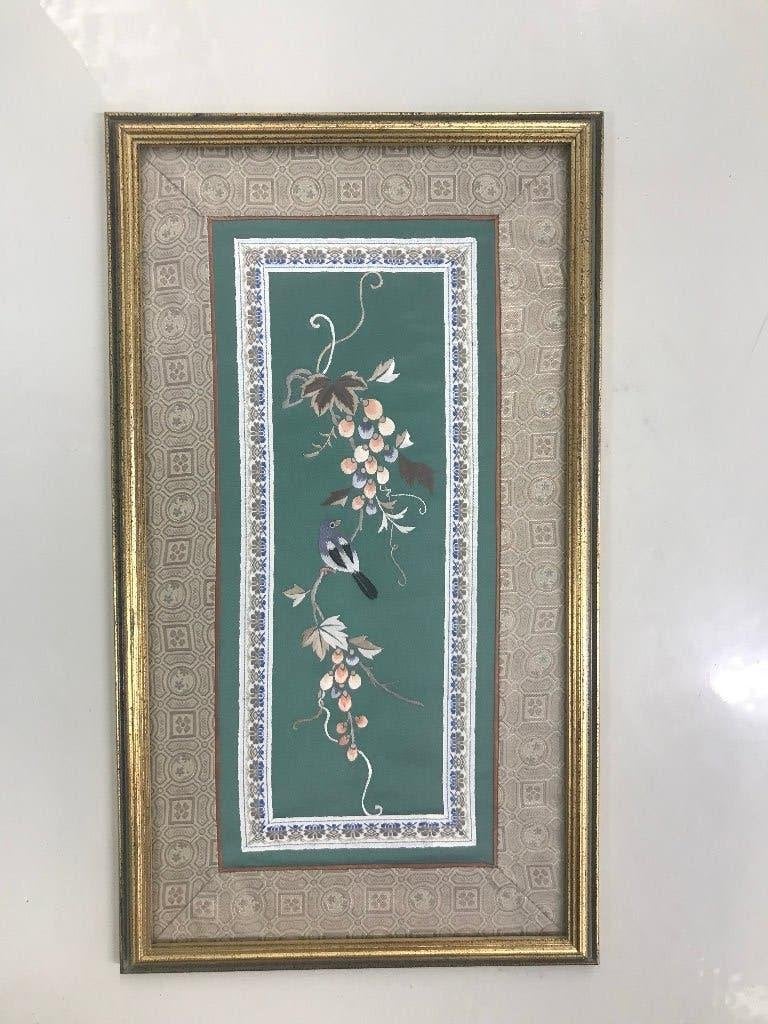 chinees perzisch oosters borduurwerk vogel op tak, Wanddecoratie, Textiel, 45 cm, Ophalen of Verzenden