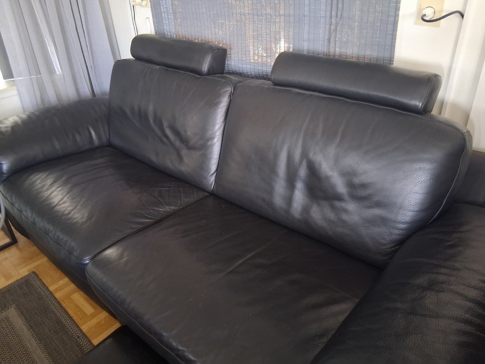 Natuzzi zwart leren bank, Ophalen, Gebruikt, Leer