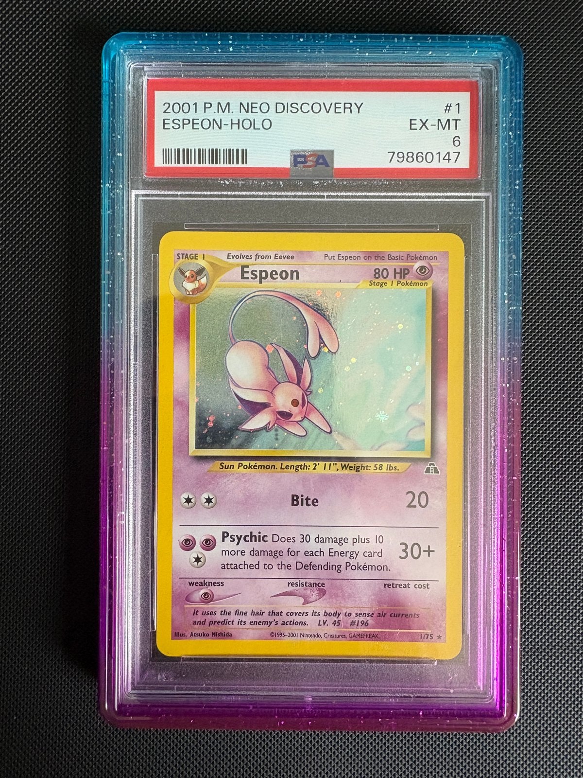 Espeon Holo 1/75 PSA 6, Hobby en Vrije tijd, Verzamelkaartspellen | Pokémon, Ophalen, Gebruikt, Losse kaart, Foil