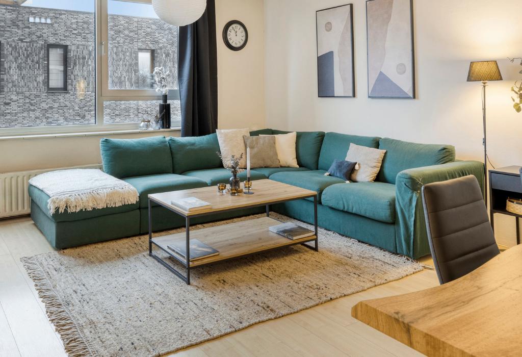 IKEA VIMLE hoekbank met verplaatsbare voetenbank, Huis en Inrichting, Ophalen, 250 tot 300 cm, Gebruikt, Minder dan 75 cm