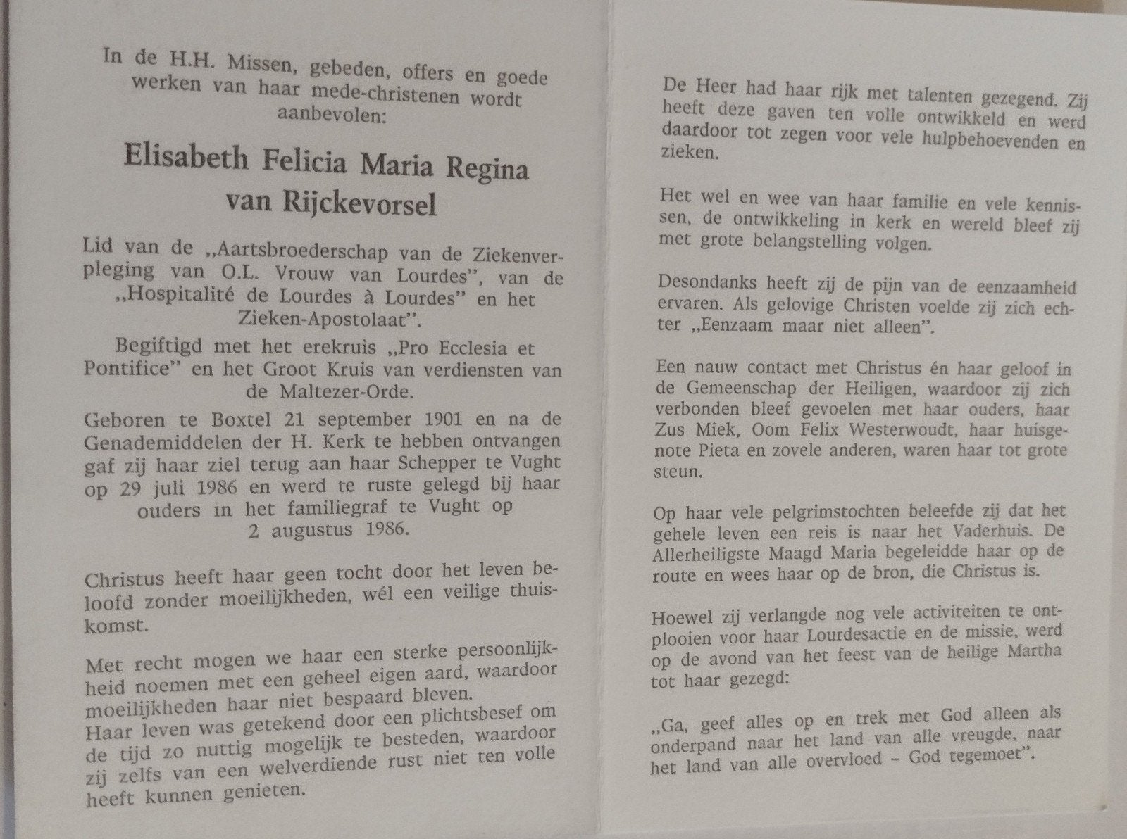Elisabeth Felicia Maria Regina van Rijckevorsel -vught 1986, Ophalen of Verzenden