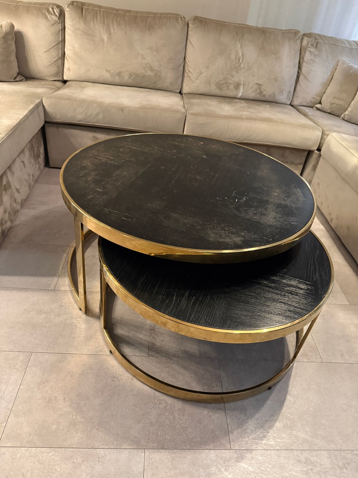 Prachtige salon tafel set 2 stuks, Huis en Inrichting, Tafels | Salontafels, Ophalen, Gebruikt, Rond, 50 tot 100 cm
