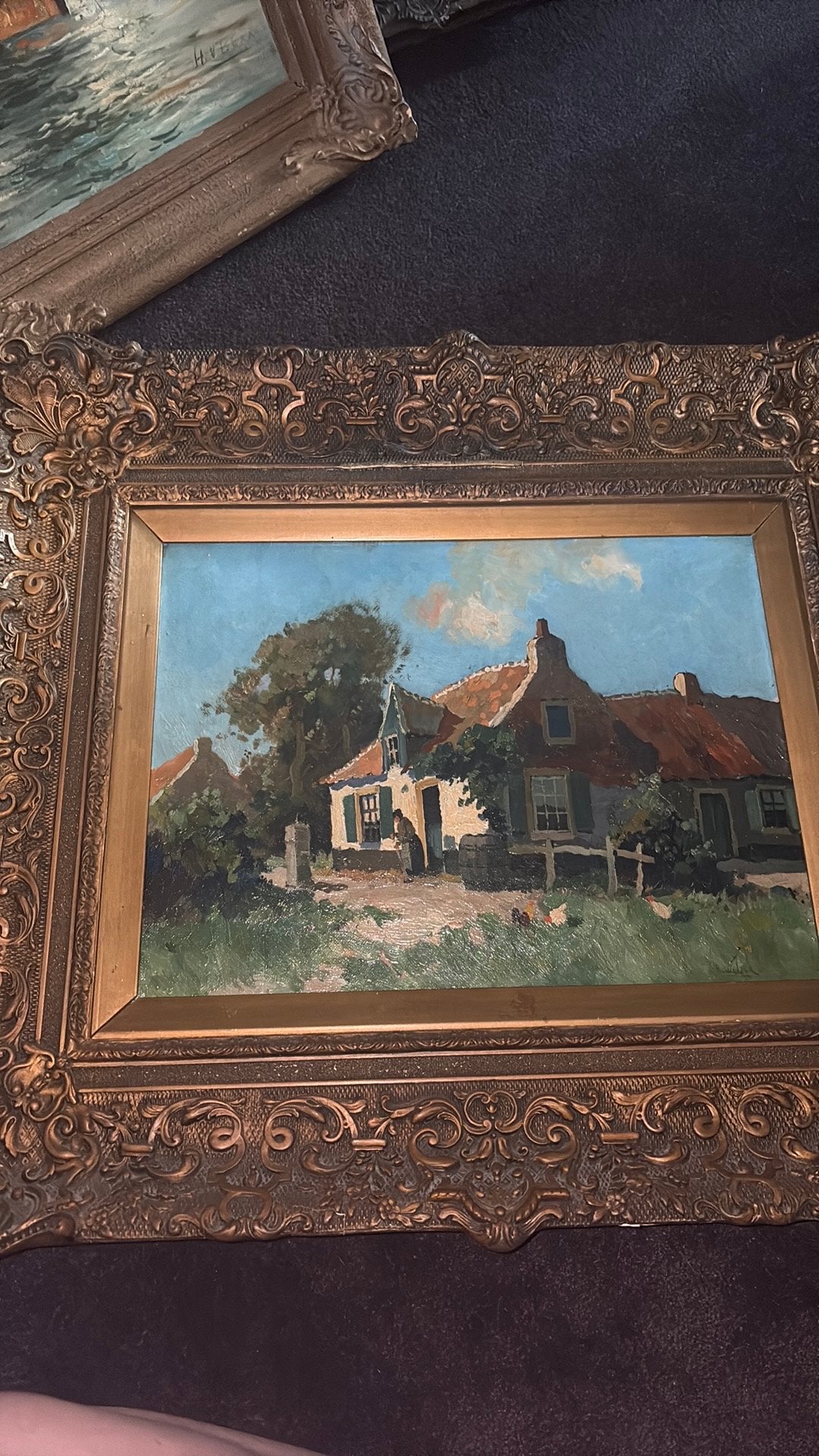 Oud Hollands landschap met boerderij en figuren, Antiek en Kunst, Doek, Oud hollands, Ophalen of Verzenden, Gesigneerd