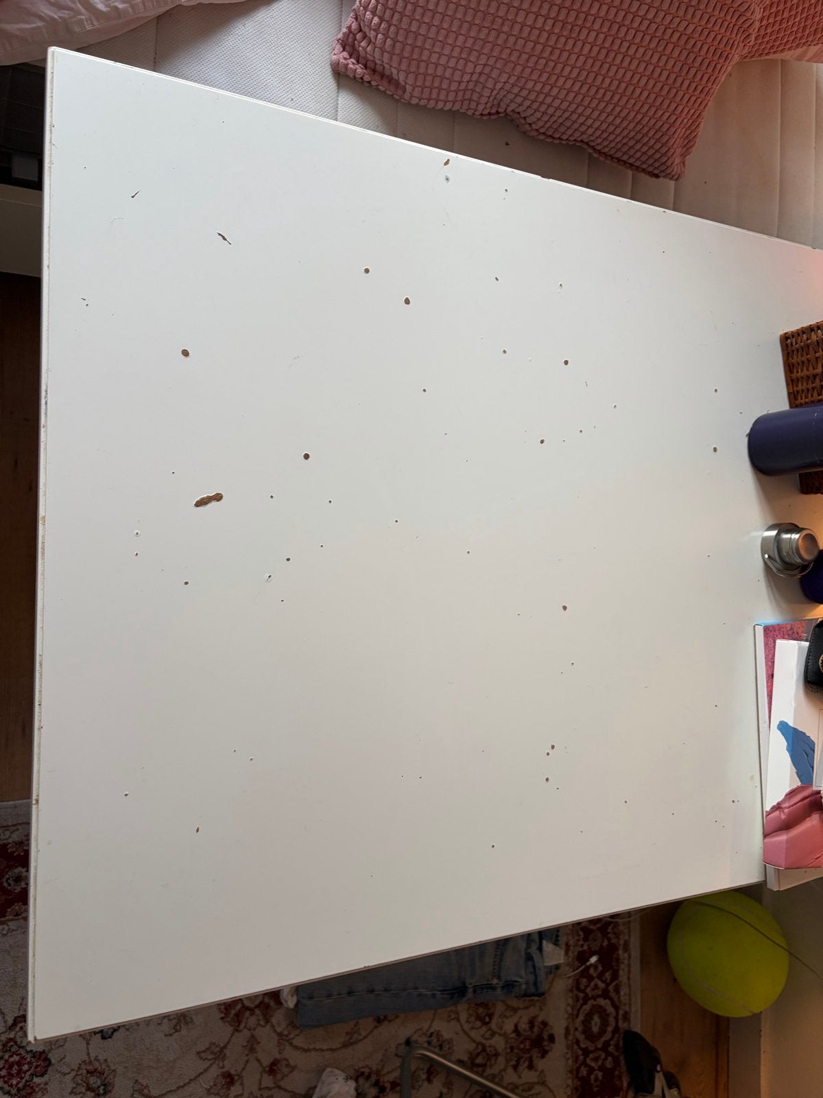 Witte tafel met schragen - kleine vlekjes, makkelijk te verv, Ophalen, Gebruikt, 100 tot 150 cm, 50 tot 100 cm