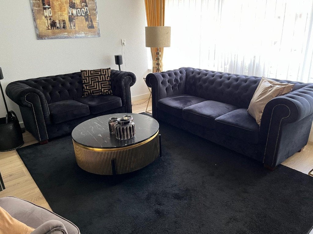 Bankstel zwart, Huis en Inrichting, Banken | Bankstellen, Ophalen, Gebruikt, 150 tot 200 cm, Chesterfield