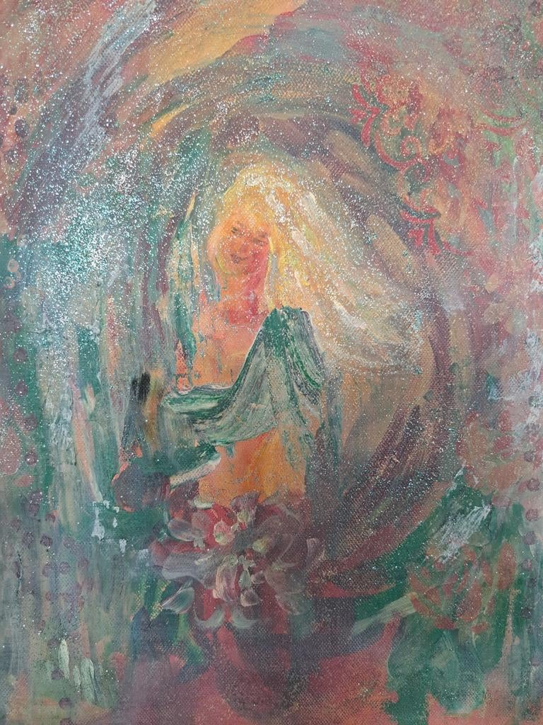 Abstract schilderij met gezicht, Ophalen of Verzenden