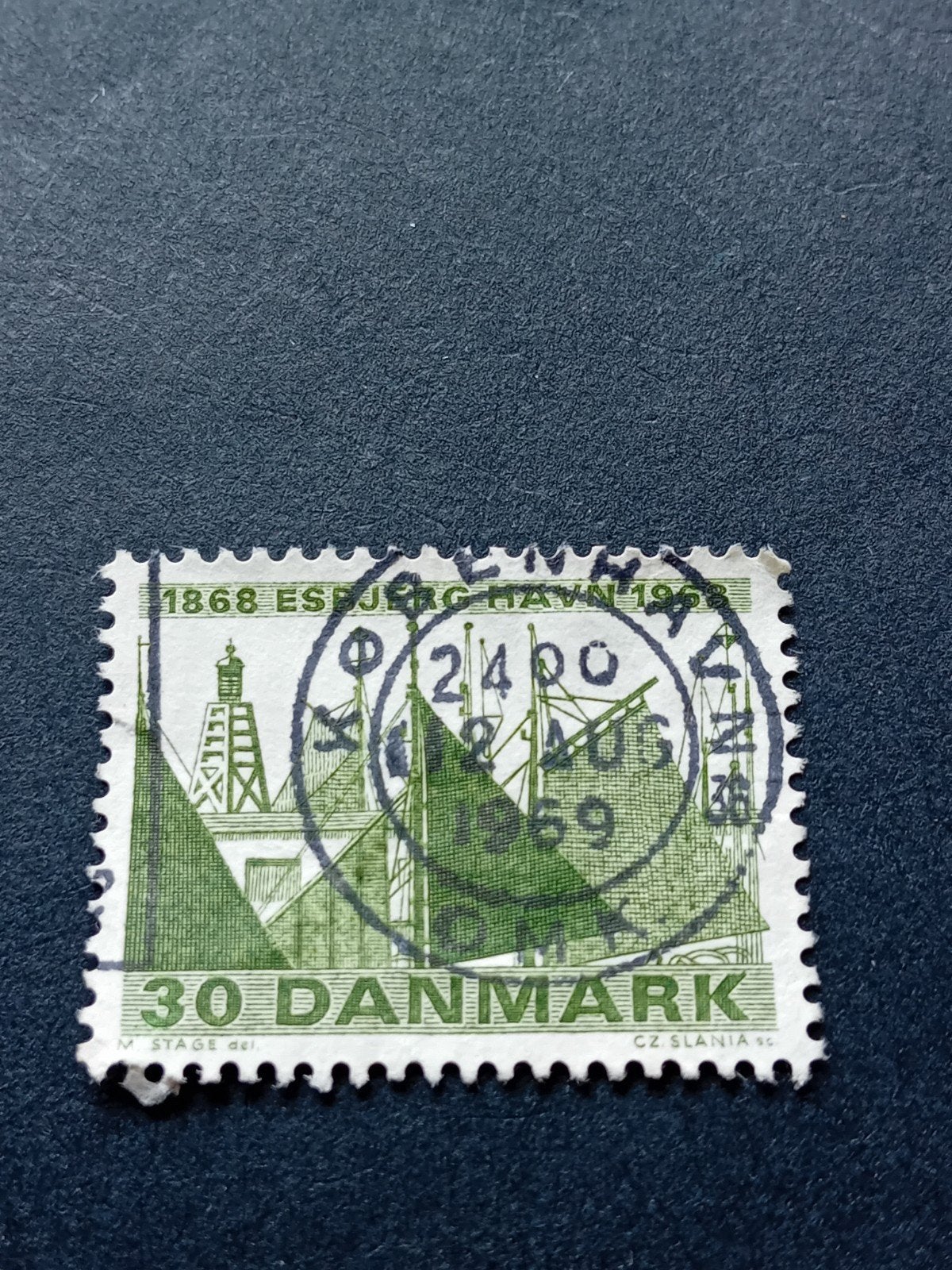Gestempelde postzegel Denemarken 1969 Esbjerg Havn, Ophalen of Verzenden, Overige landen