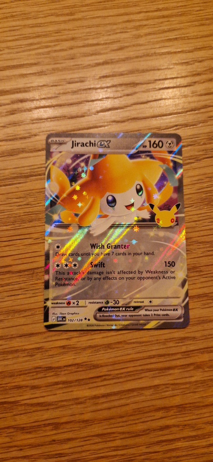Jirachi ex 102/128, Hobby en Vrije tijd, Ophalen of Verzenden, Nieuw, Losse kaart, Foil