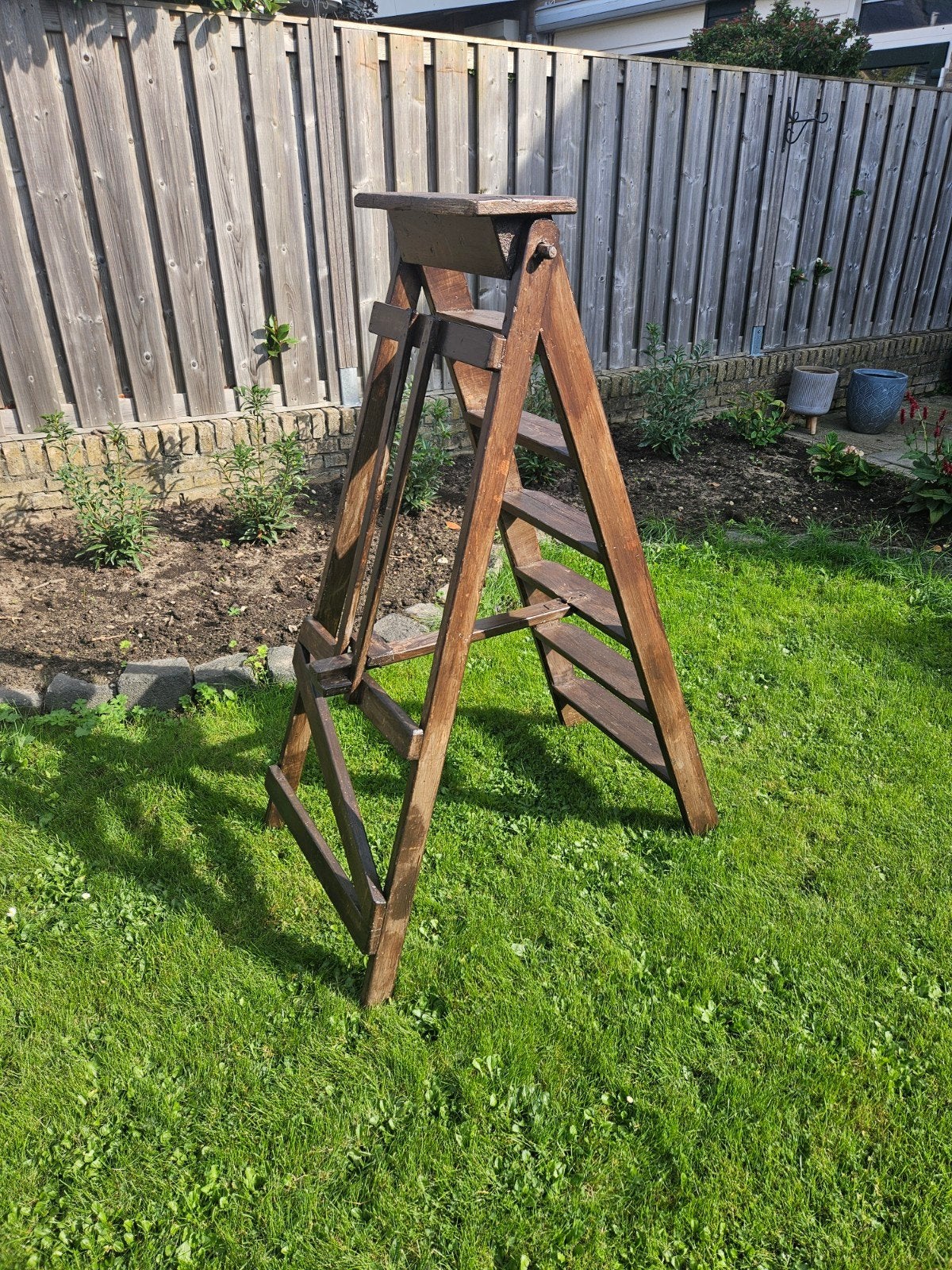 Vintage houten schilderstrap, Ophalen, Gebruikt, Trap, Minder dan 2 meter