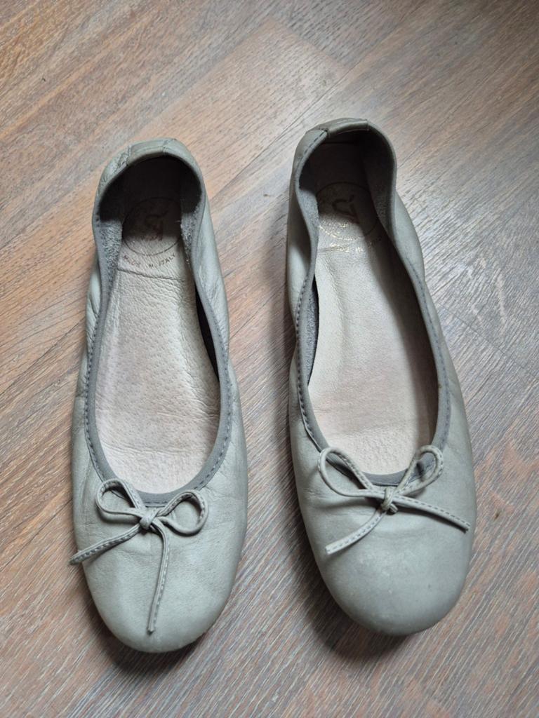 Ballerina's,  écht leer., Zo goed als nieuw, Grijs, Si, Ballerina's