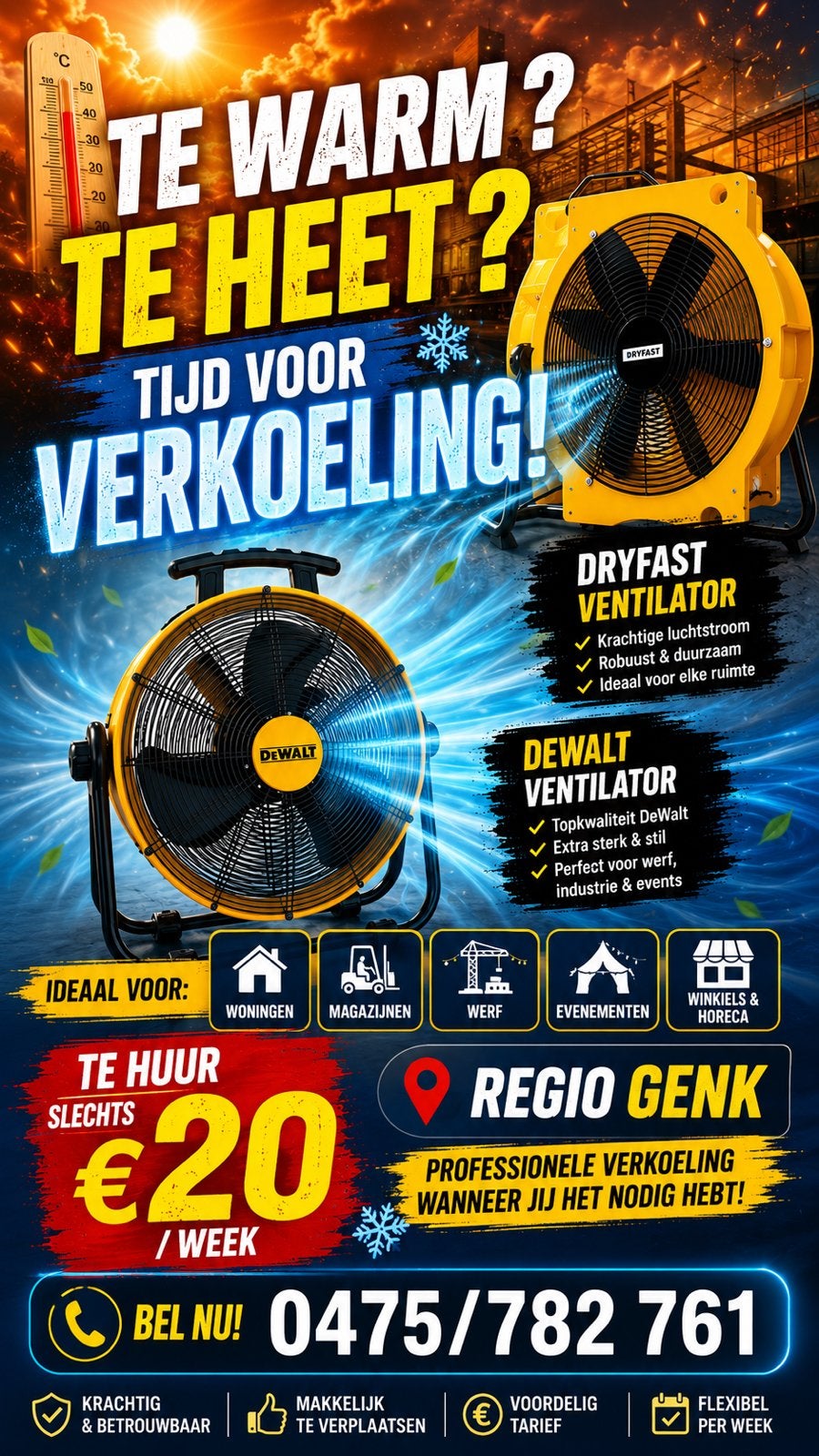 Ventilatoren te huur, huis, bedrijf,kantoor,feestzaal enz …., Ophalen, Ventilator