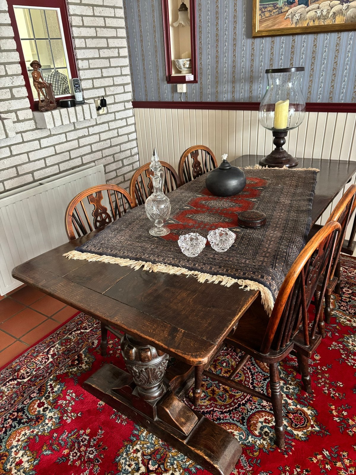 Antieke kloostertafel met 6 stoelen - 200x80x77 cm, Antiek en Kunst, Antiek | Meubels | Tafels, Ophalen