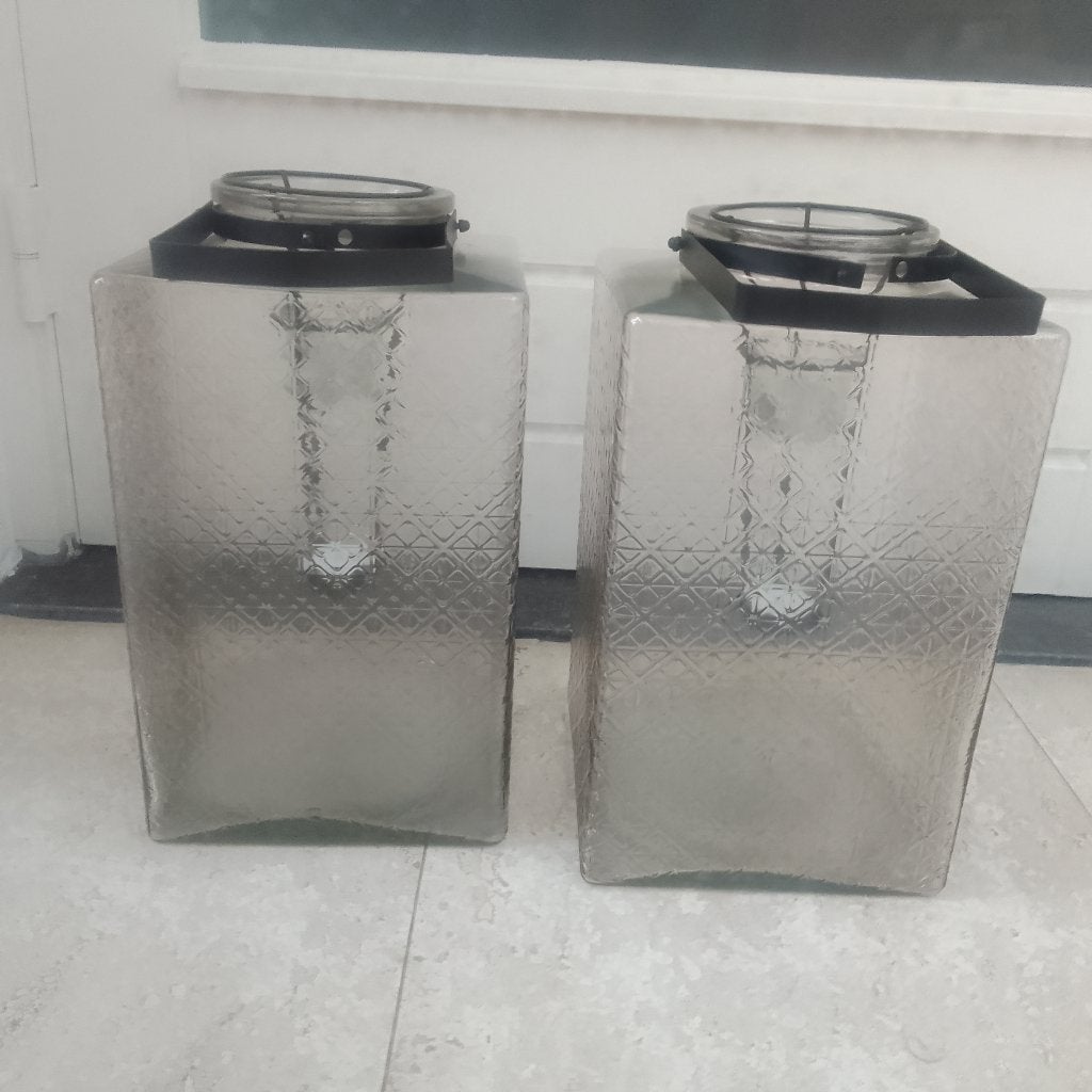 2 glazen windlichten 30x20x20 grote, Ophalen, Zo goed als nieuw, Glas