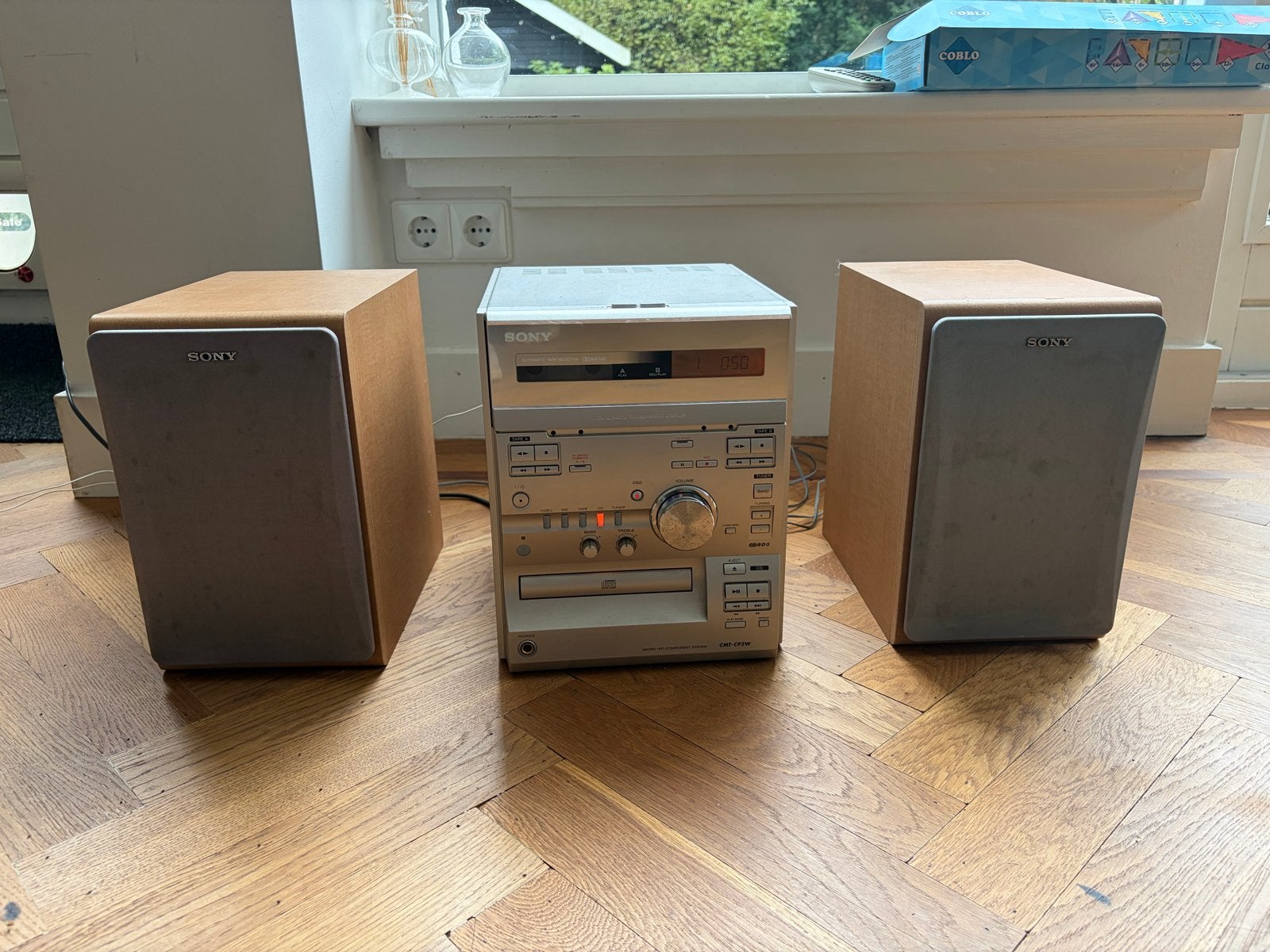 Sony Microse CD-speler, dubbel cassette, radio  en speakers, Ophalen, Gebruikt, Cassettedeck, Microset