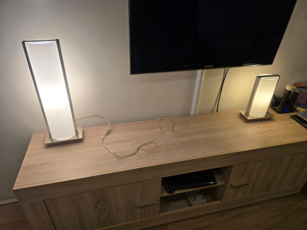 2 mooie tafellampen rvs en melkglas, Ophalen, Zo goed als nieuw, 50 tot 75 cm