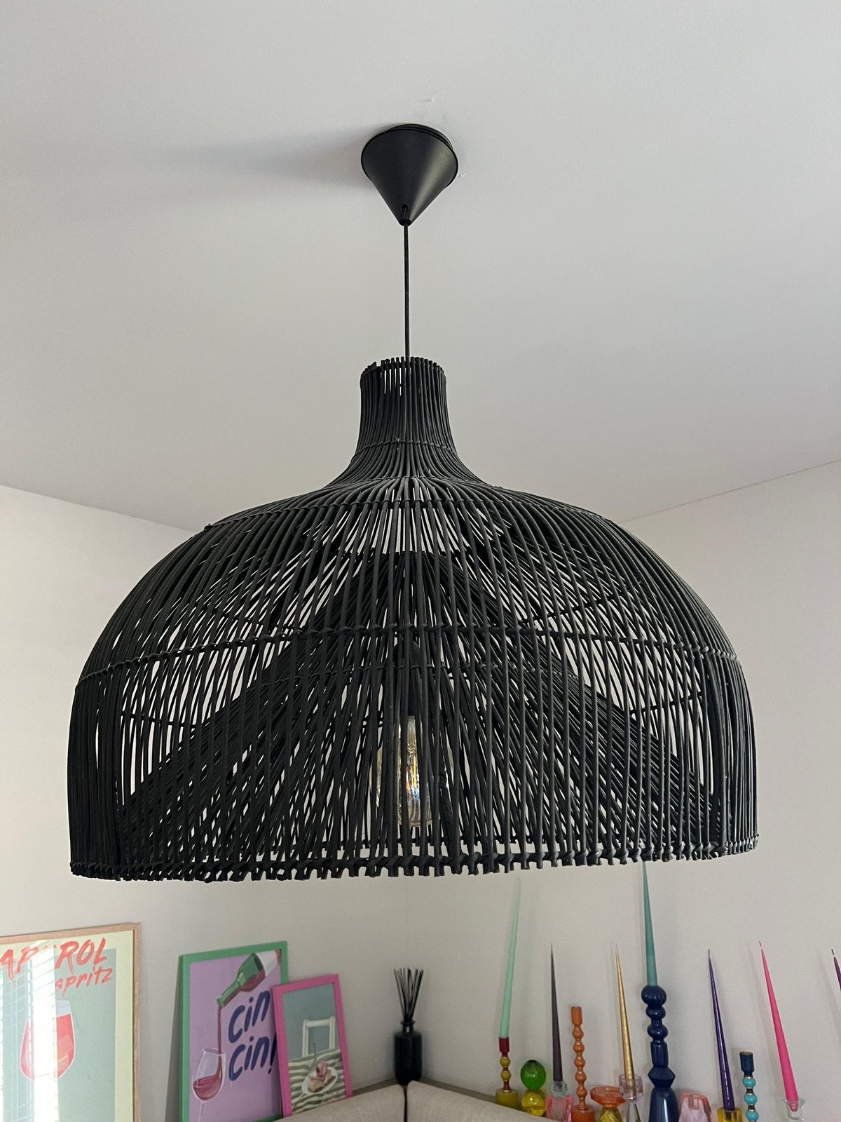Rotan hanglamp 70cm, Ophalen, Overige materialen, Hotel chic, modern, E27 (groot)