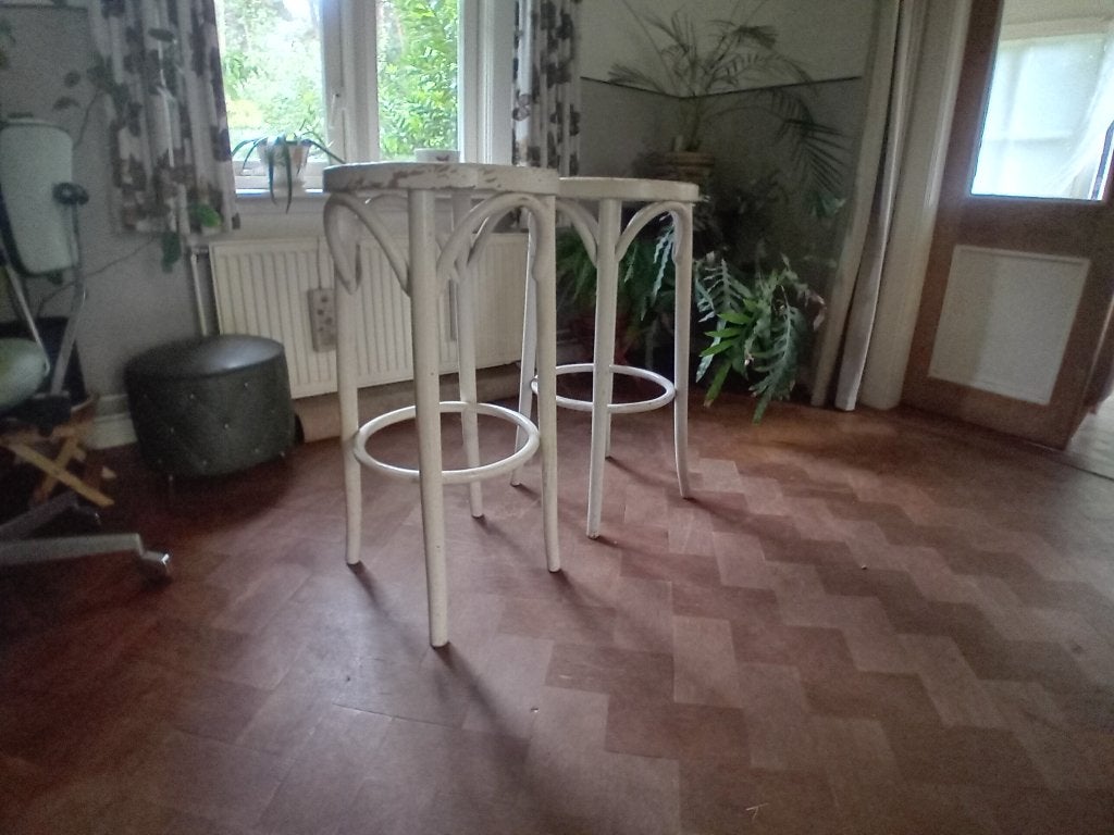 Barkrukken hout met rotanzitting, Ophalen, Gebruikt, 90 cm of meer, Hout