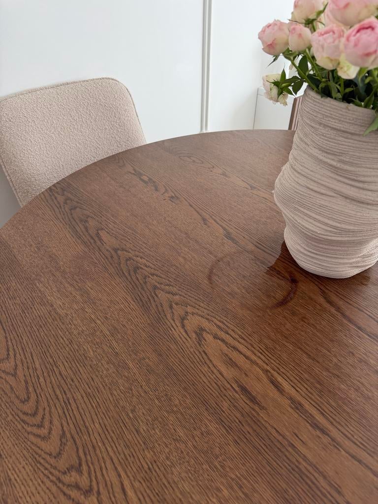 Ronde eiken eettafel, Gebruikt, 100 tot 150 cm, Ophalen of Verzenden, Vier personen