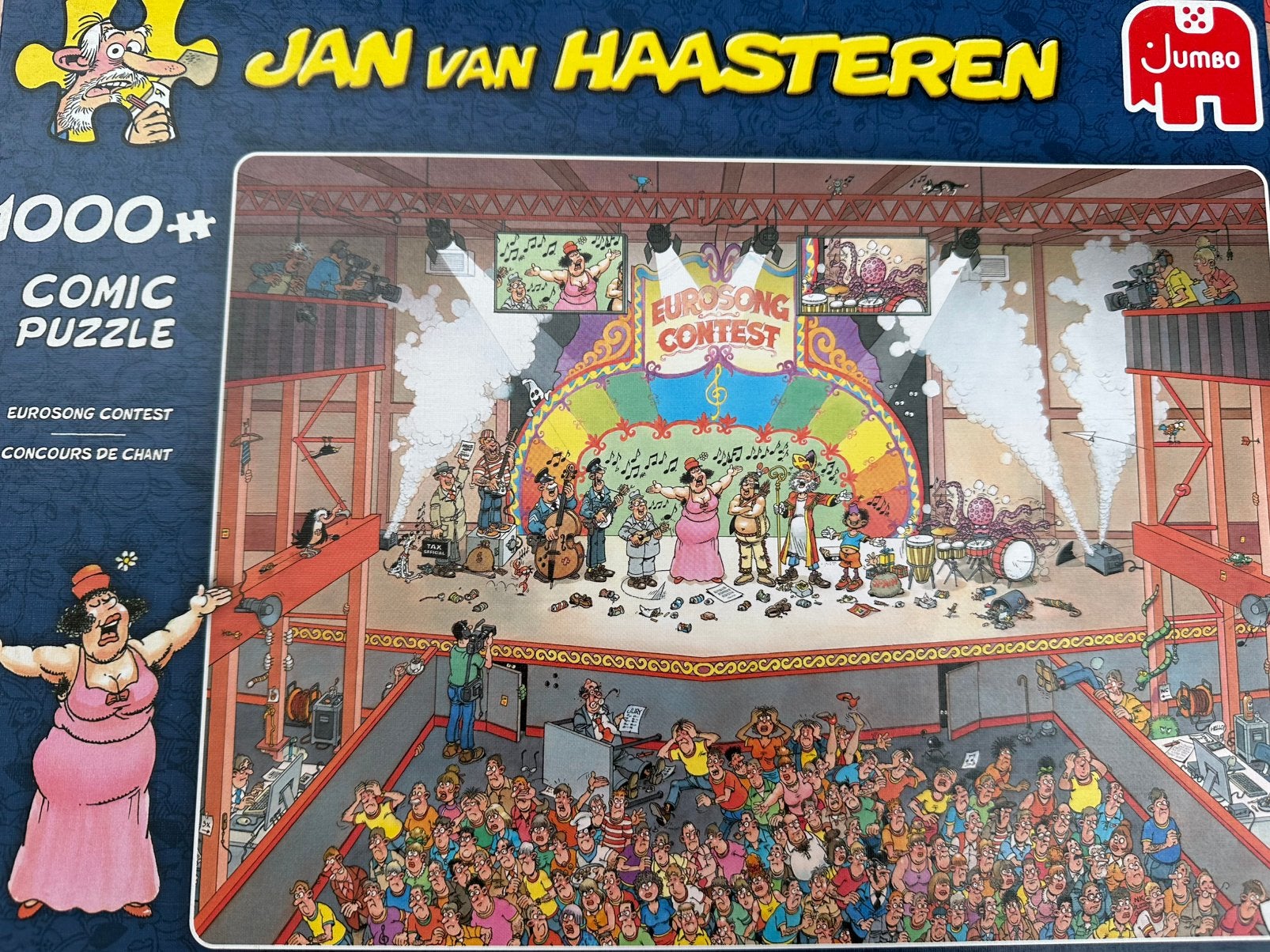 Jan van Haasteren puzzel Eurosong Contest 1000 stukjes, Ophalen of Verzenden, 500 t/m 1500 stukjes, Zo goed als nieuw, Legpuzzel