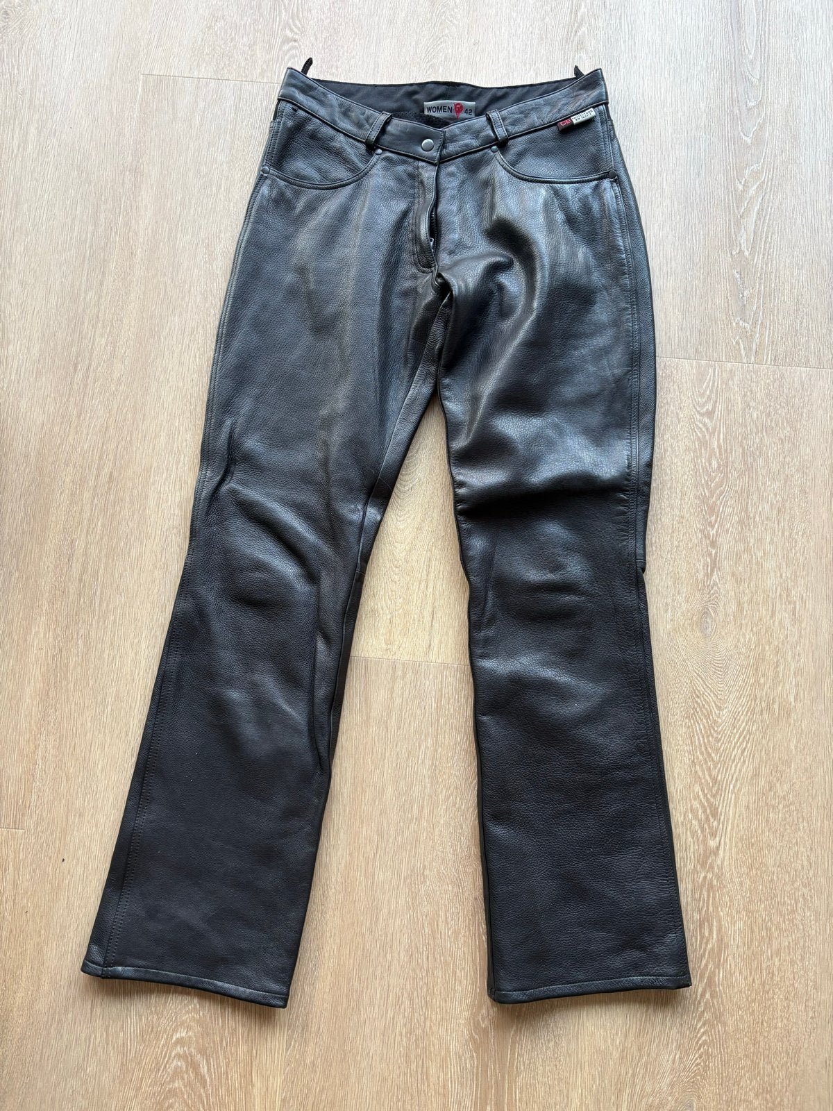 Lederen motorbroek maat 42, Ophalen, Gedragen, Maat 42/44 (L), Zwart